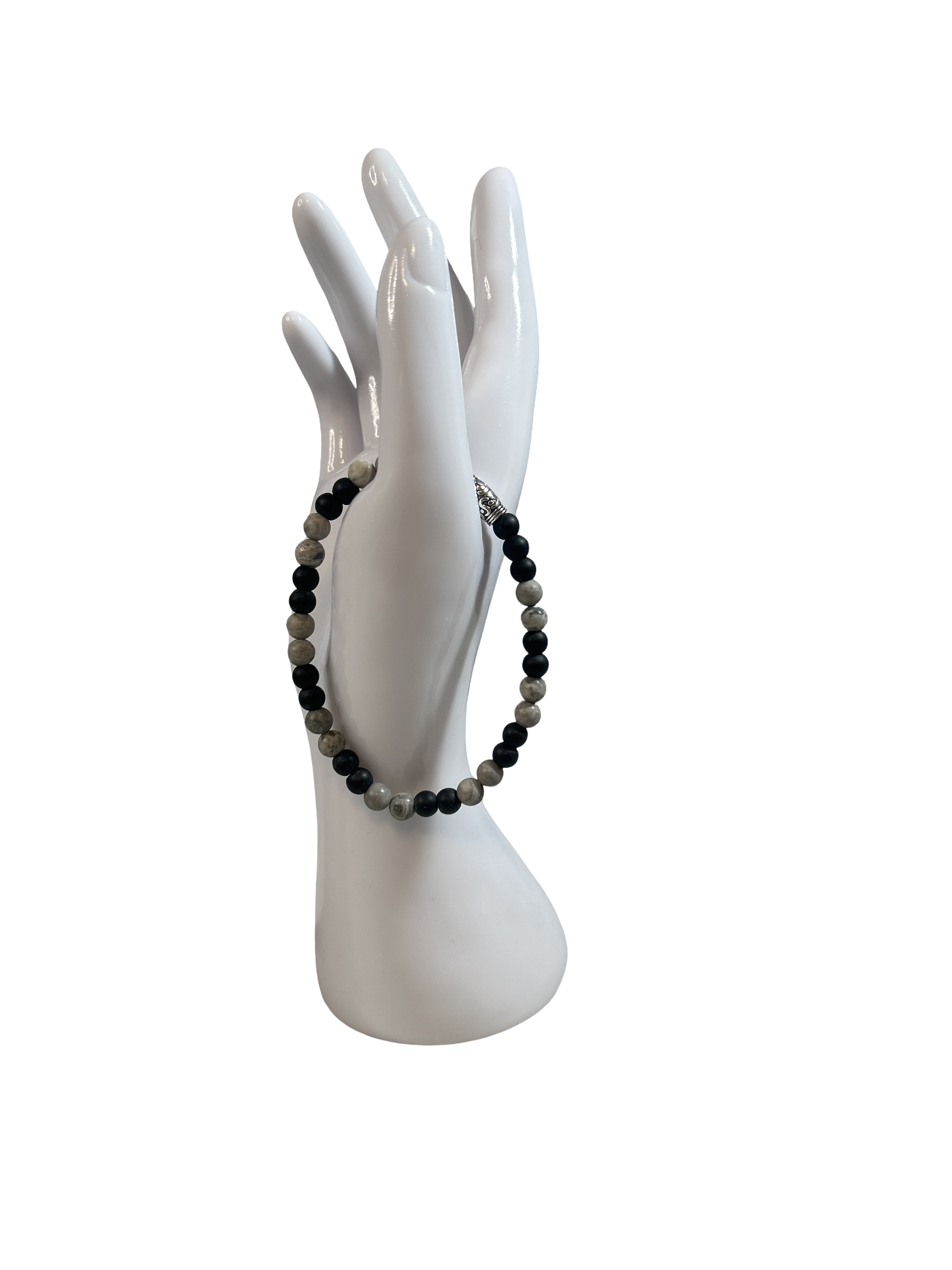Bracelet homme jaspe gris et onyx mat