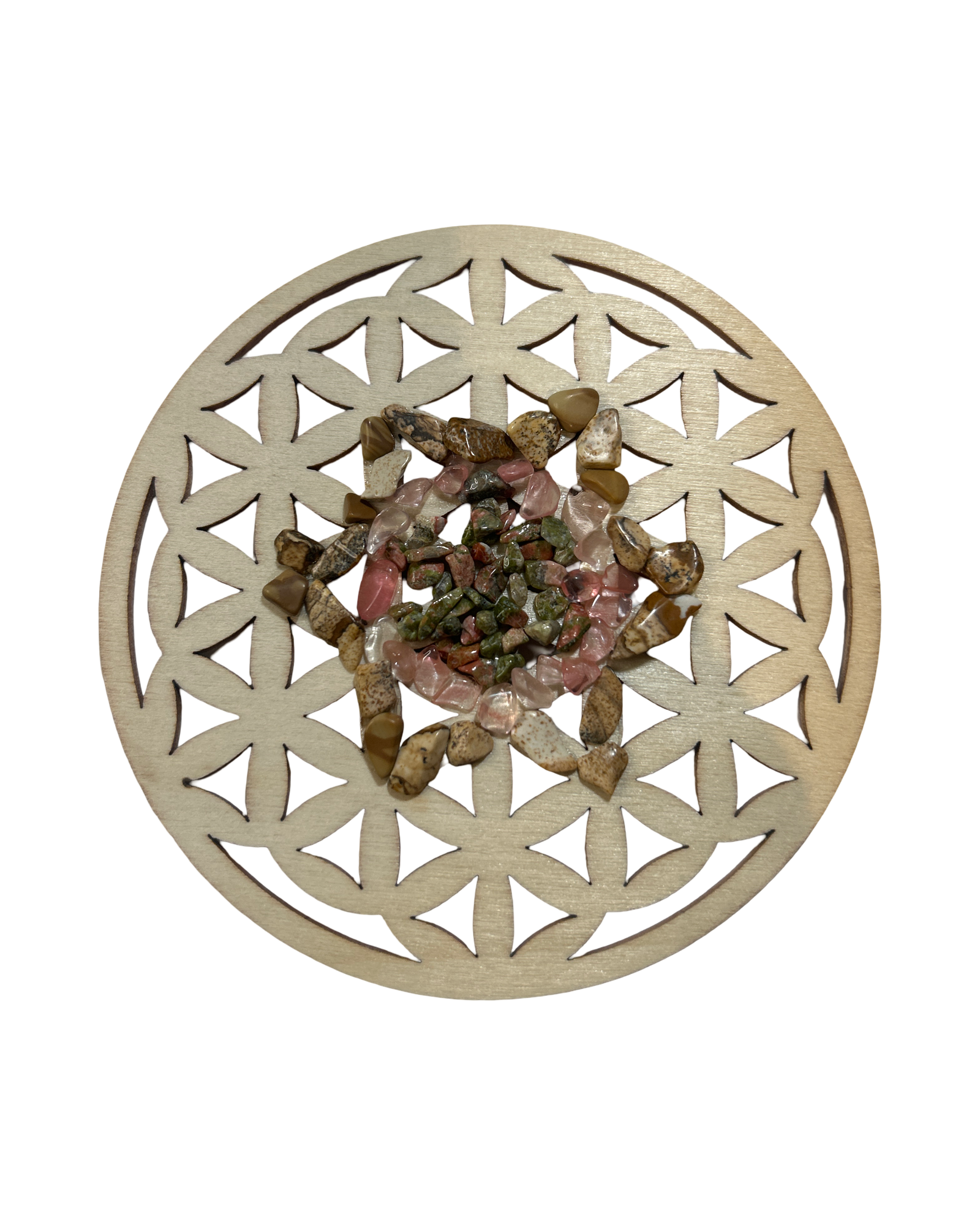 Fleur de vie 4 pouces unakite, quartz cerise et jaspe paysage