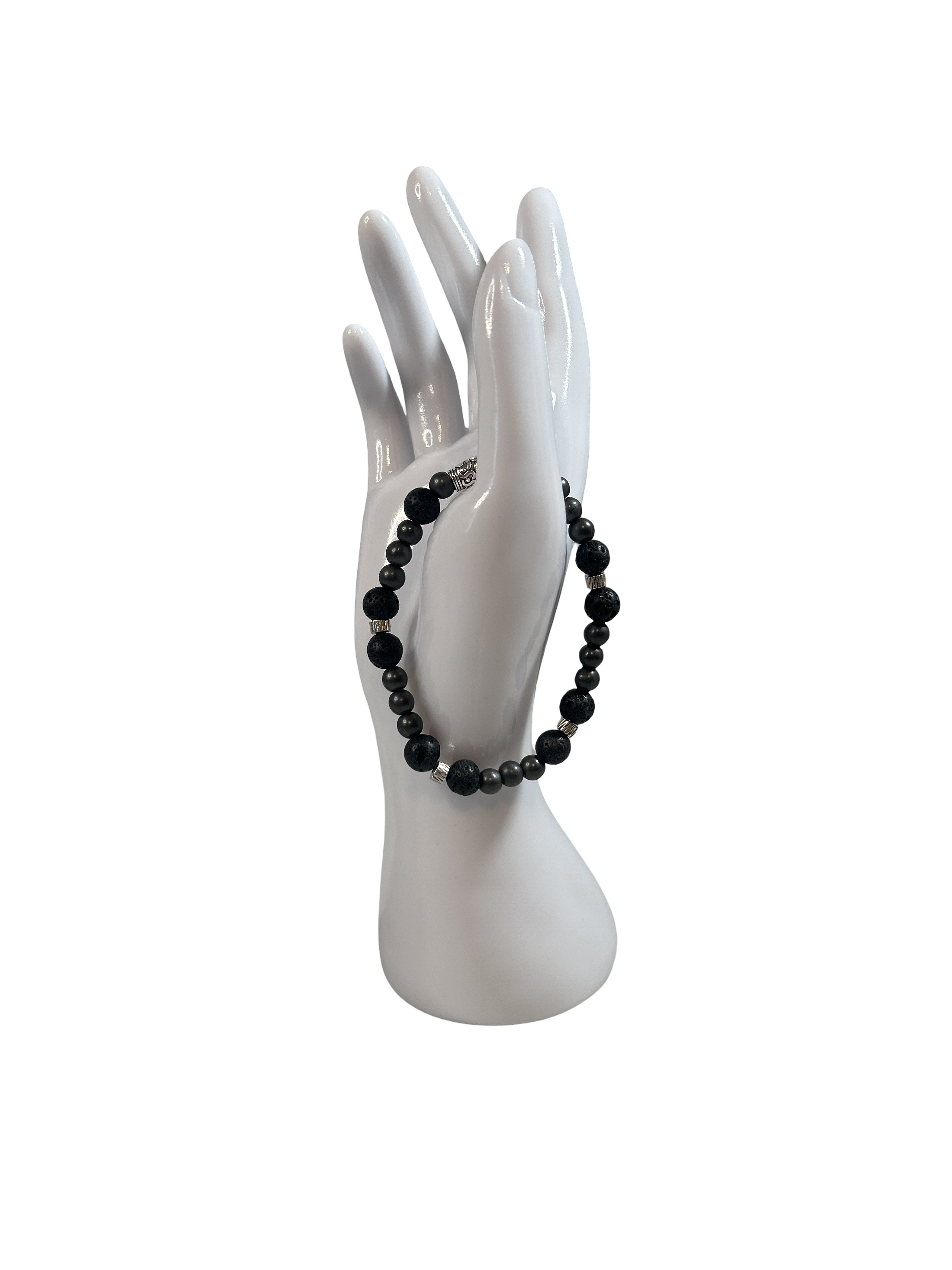 Bracelet homme hématite brute et pierre de lave