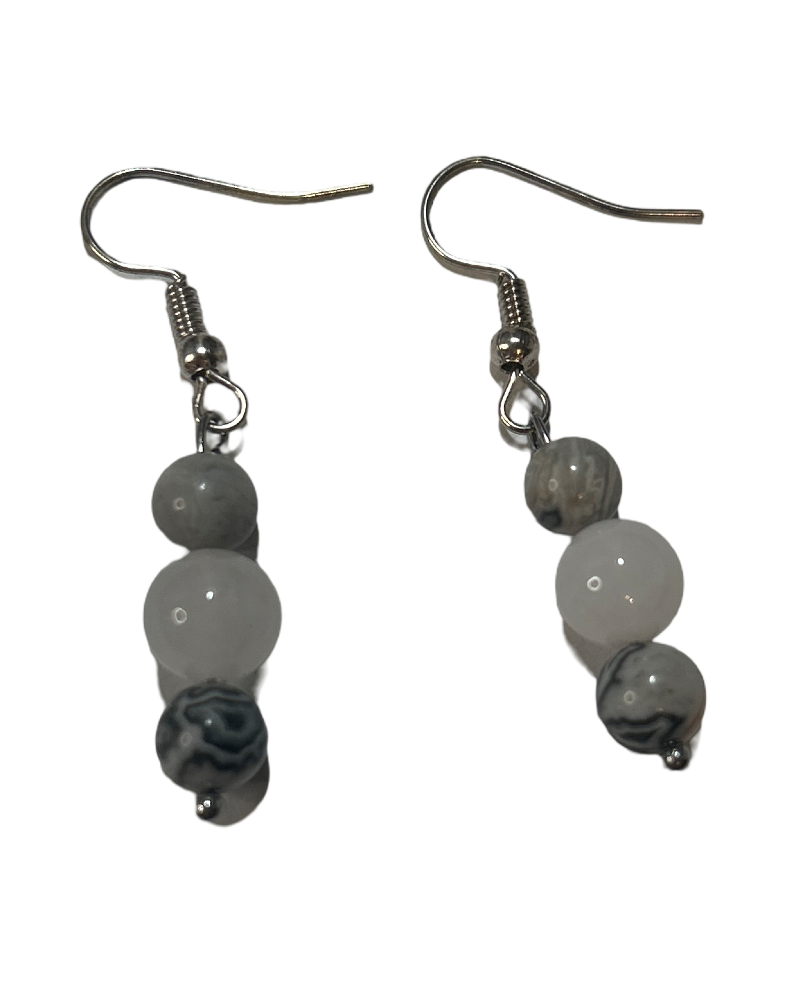 Boucle d’oreille jaspe gris et quartz rose