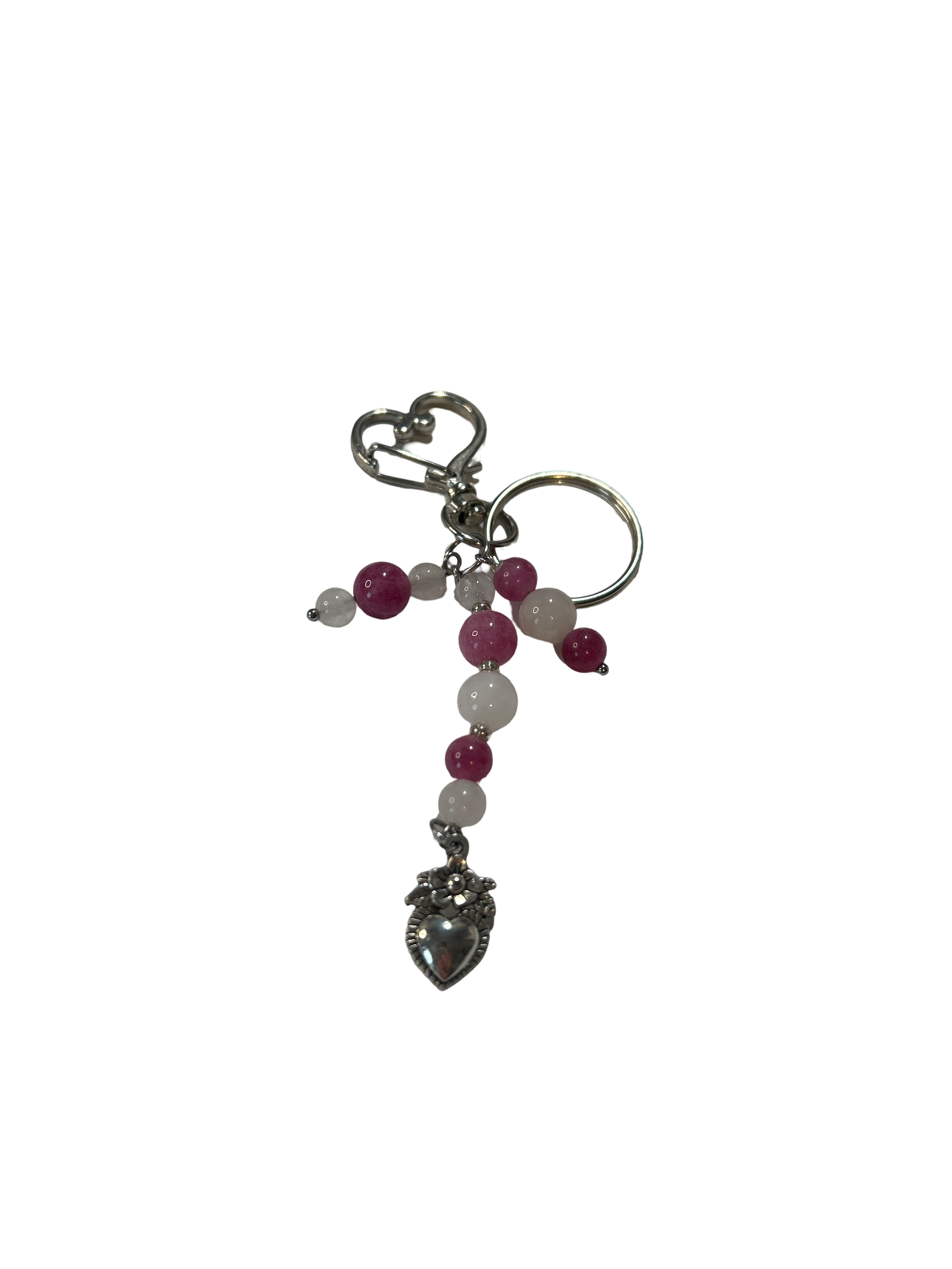 Porte clé quartz fraise et Quartz rose
