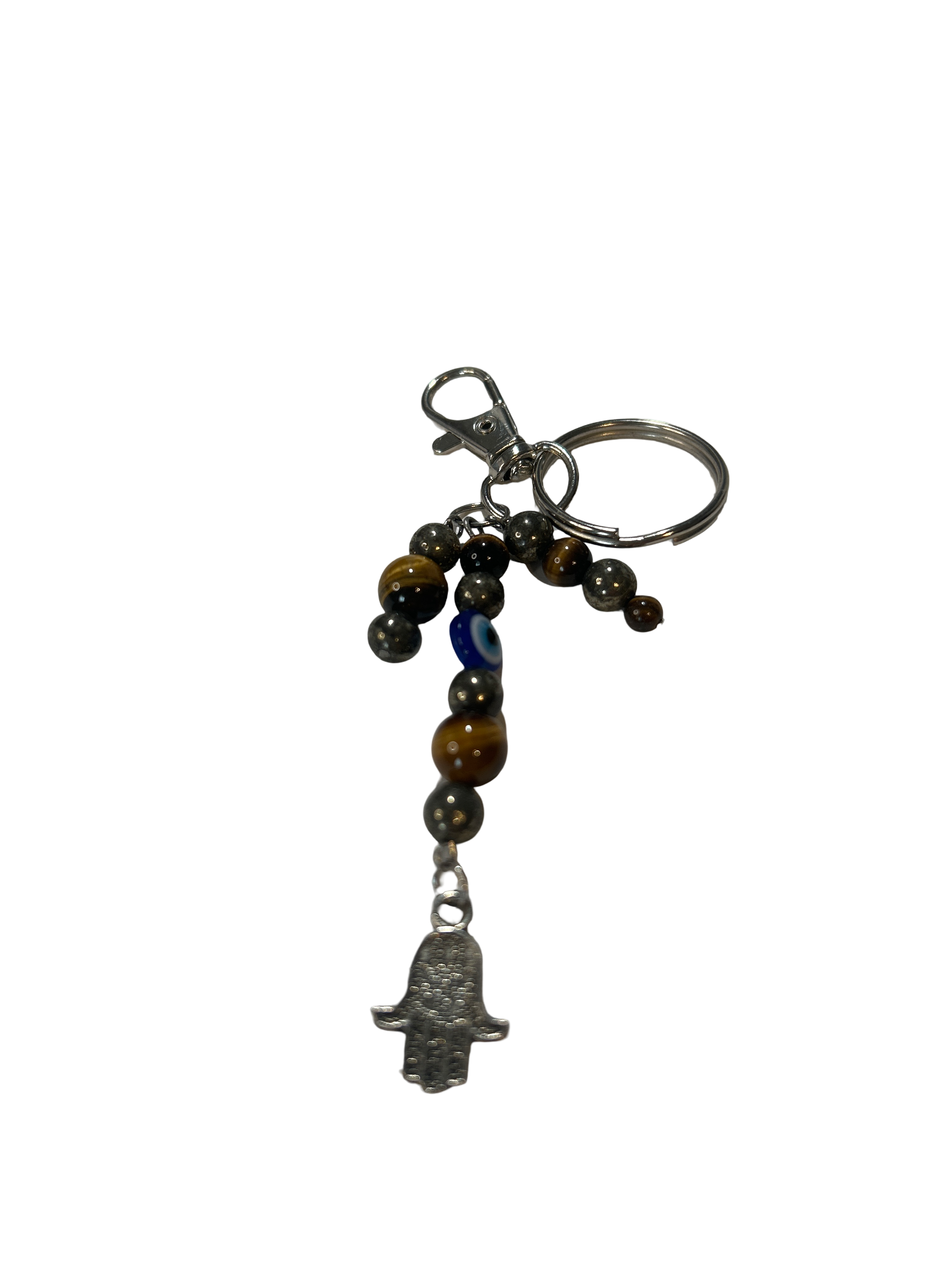 Porte clé œil de tigre et pyrite