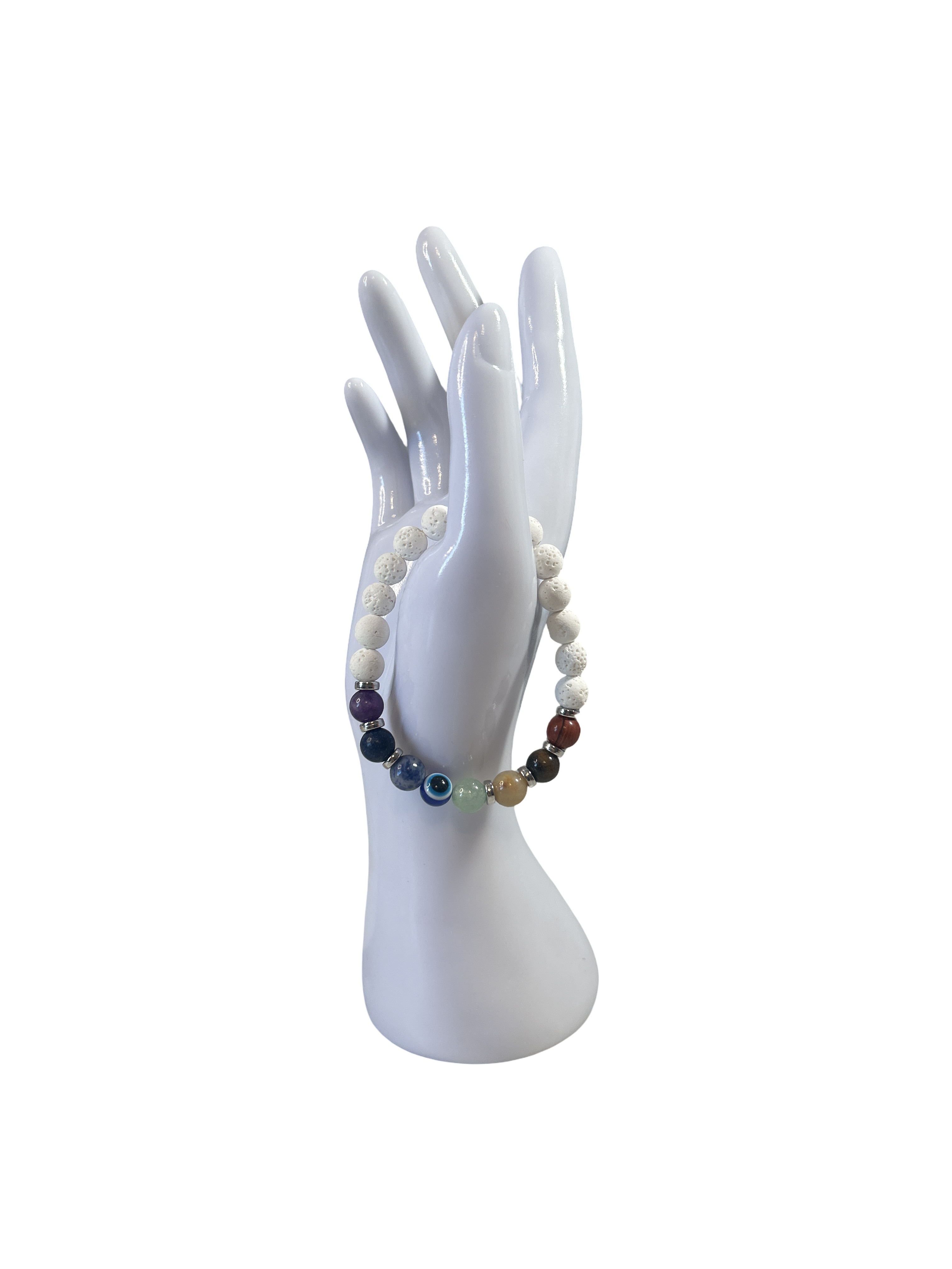 7 chakras bracelet femme pierre de lave blanche