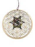 Fleur de vie 12 pouces agate verte, Rhodonite, opaline, serpentine et obsidienne neige