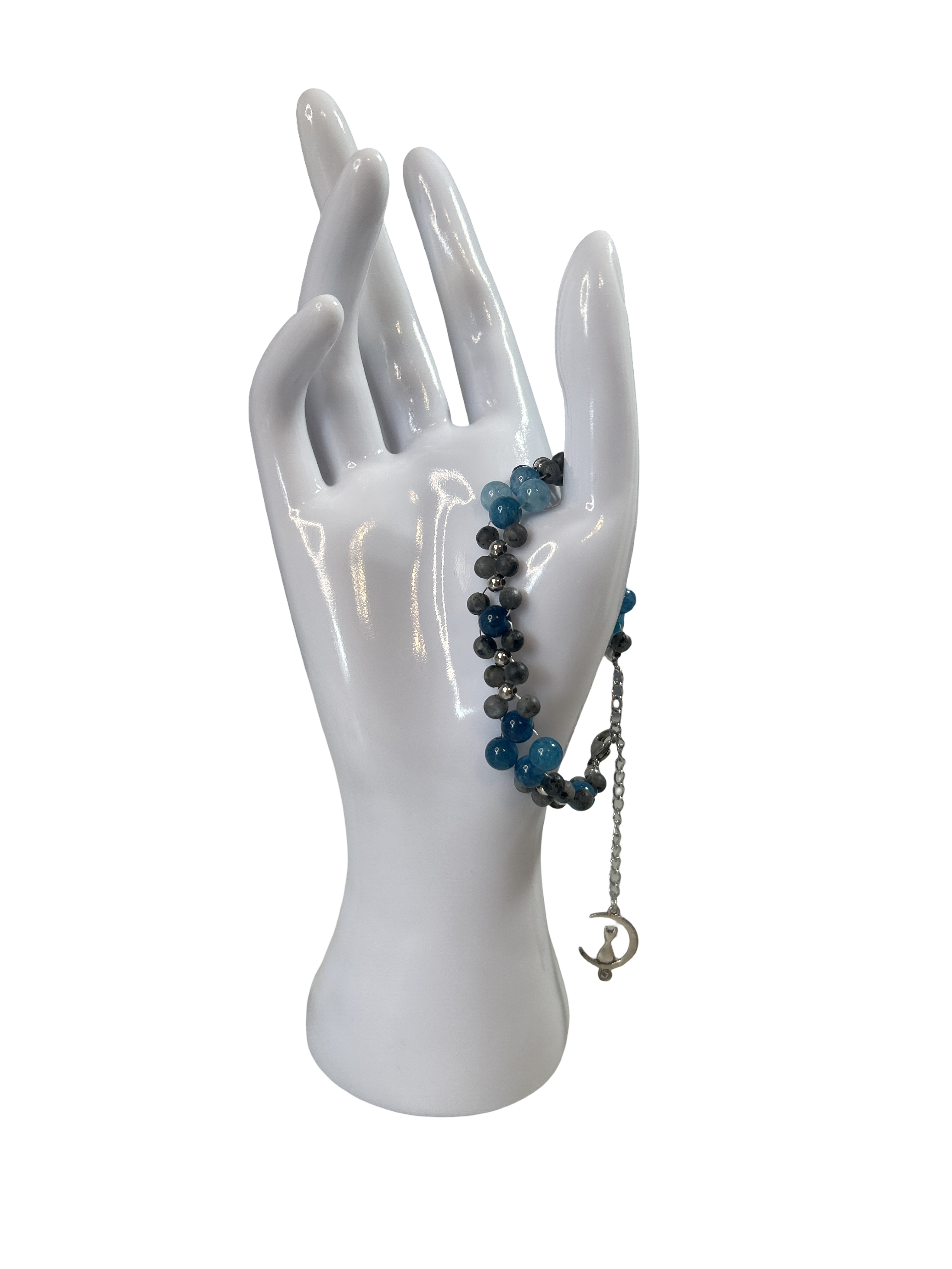 Bracelet tressé Larvikite et apatite bleue