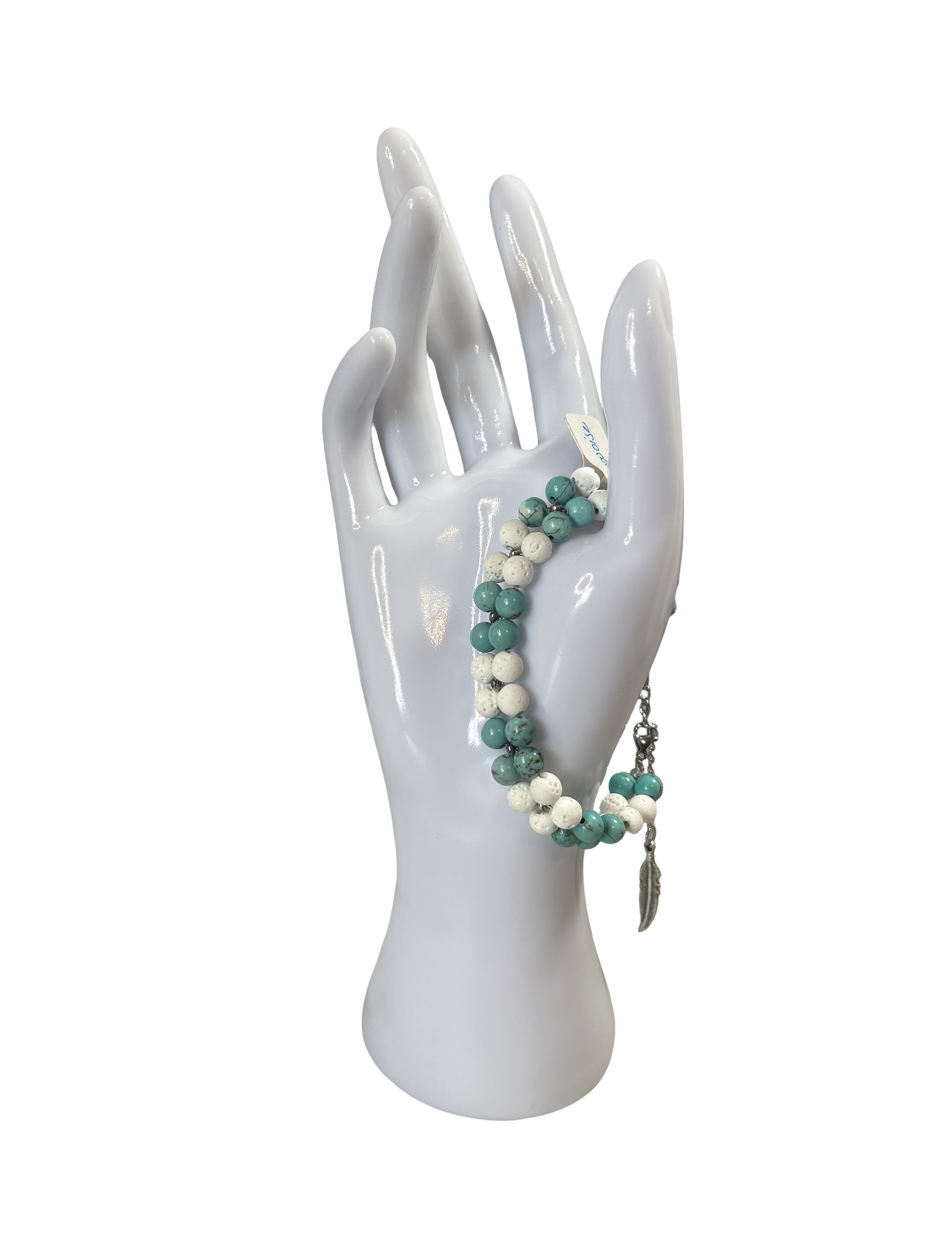 Bracelet tressé turquoise et pierre de lave blanche