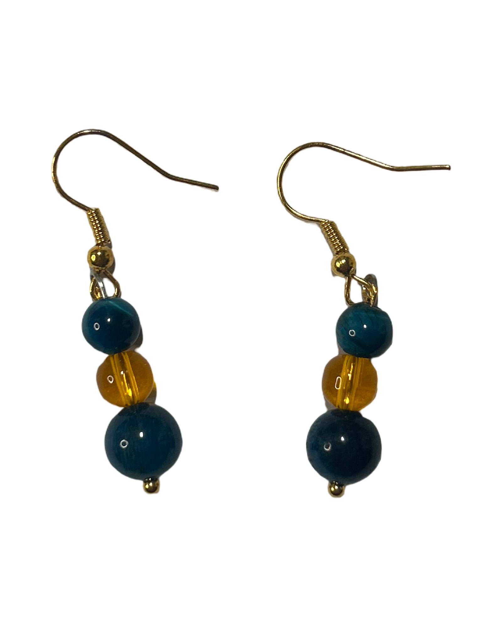 Boucle d’oreille œil de tigre bleu et citrine jaune