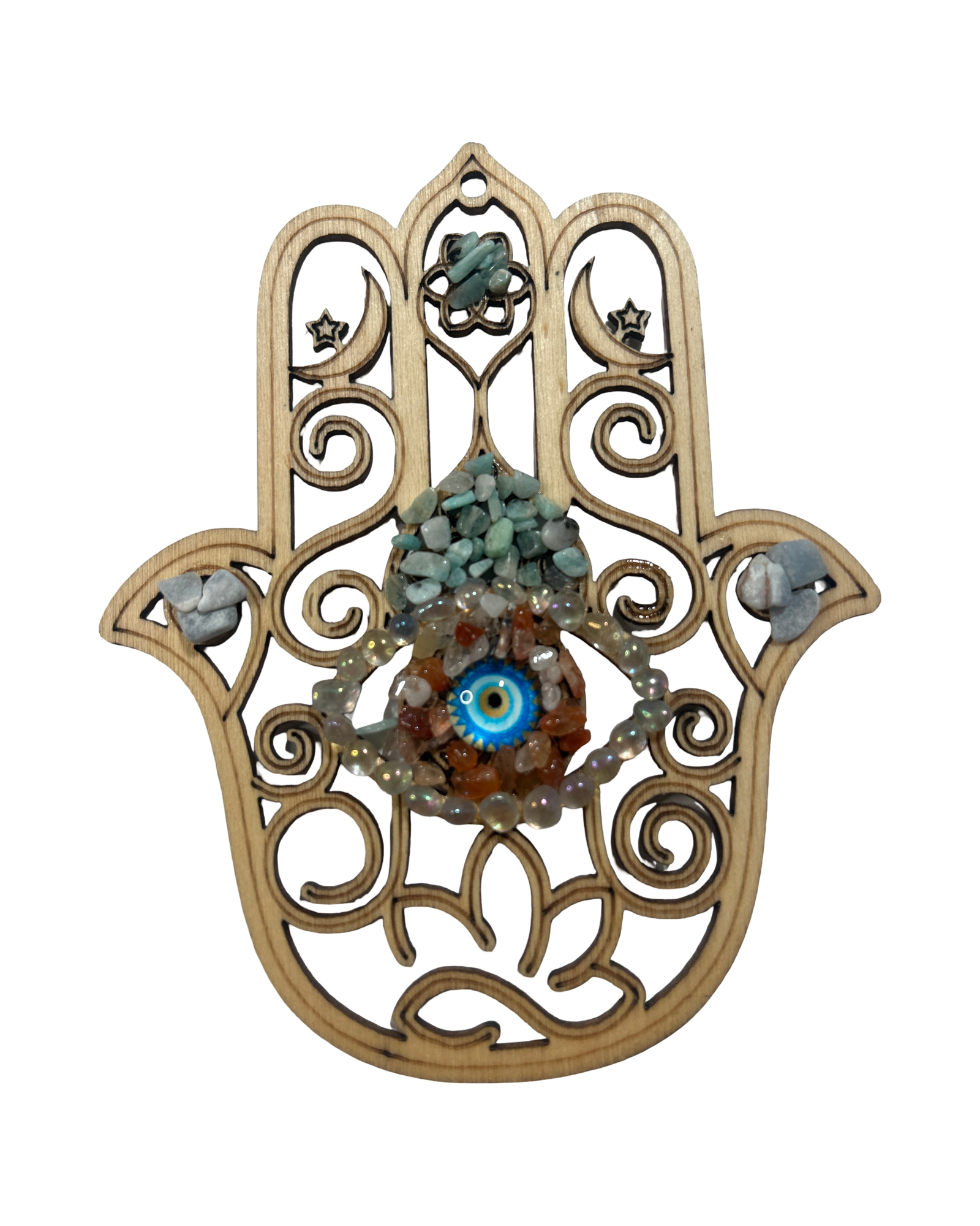 Main de Fatima 5 pouces cornaline, aura Angel et Angélite bleu