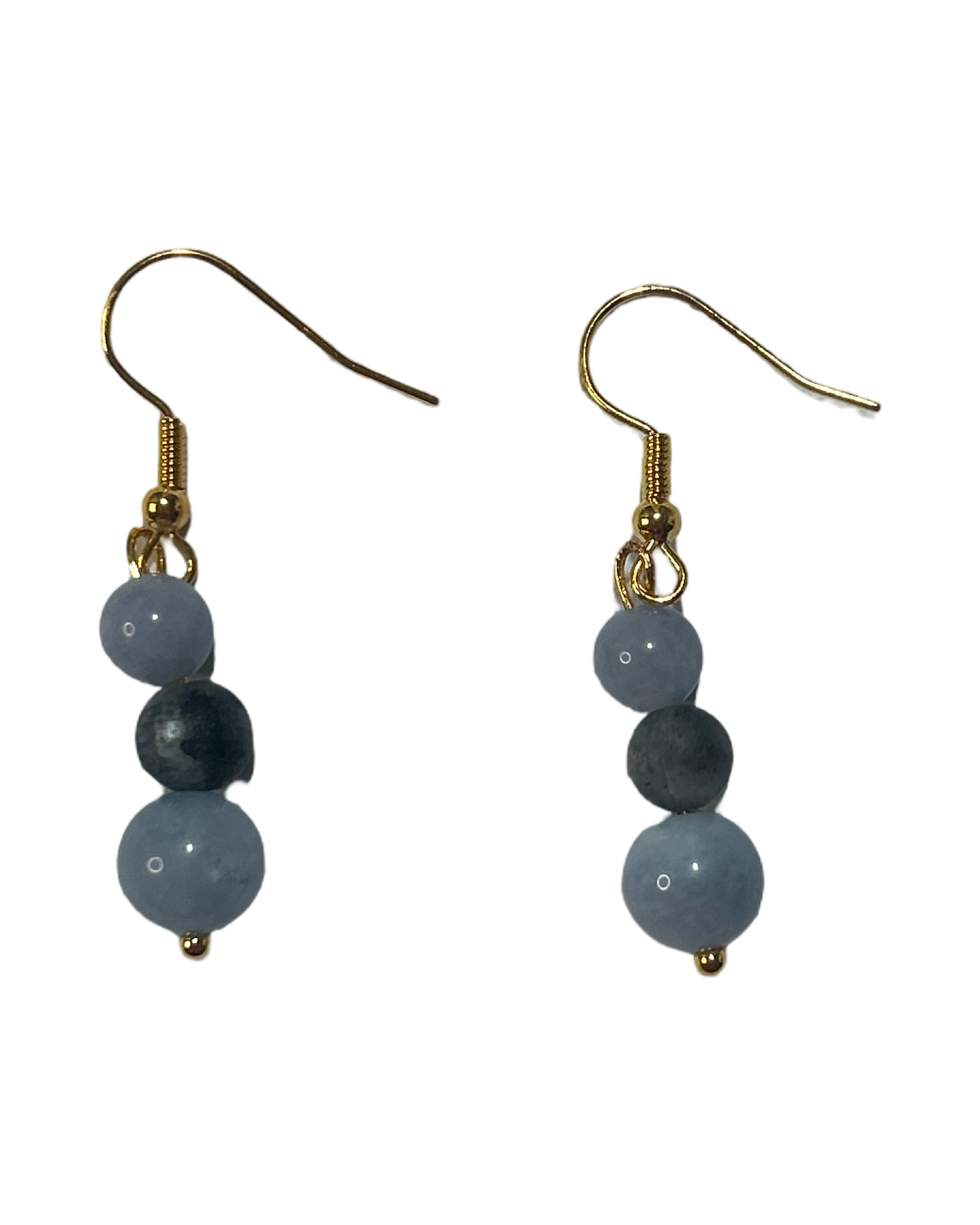 Boucle d’oreille calcédoine et Larvikite