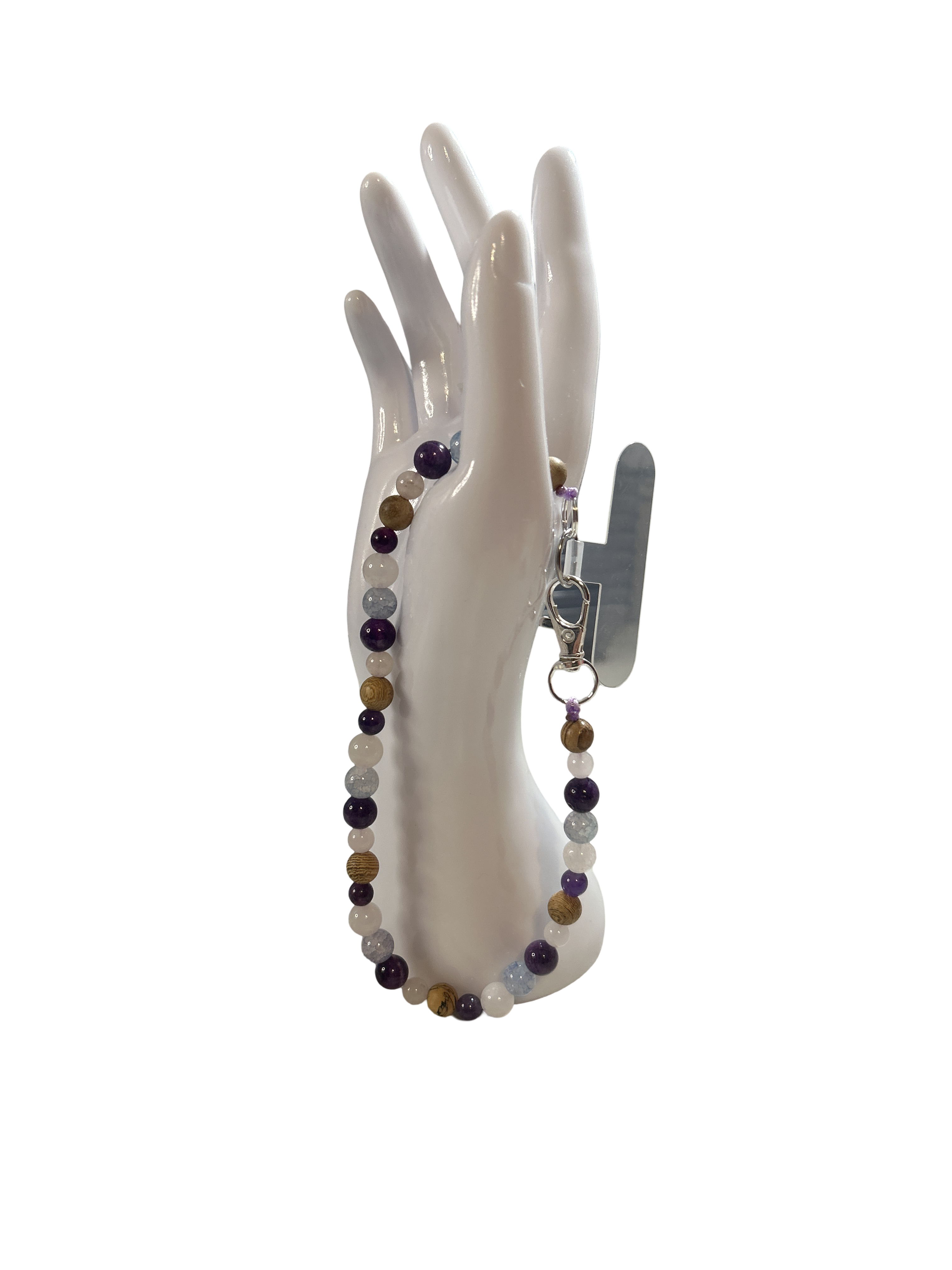 Attache cellulaire améthyste et quartz blanc