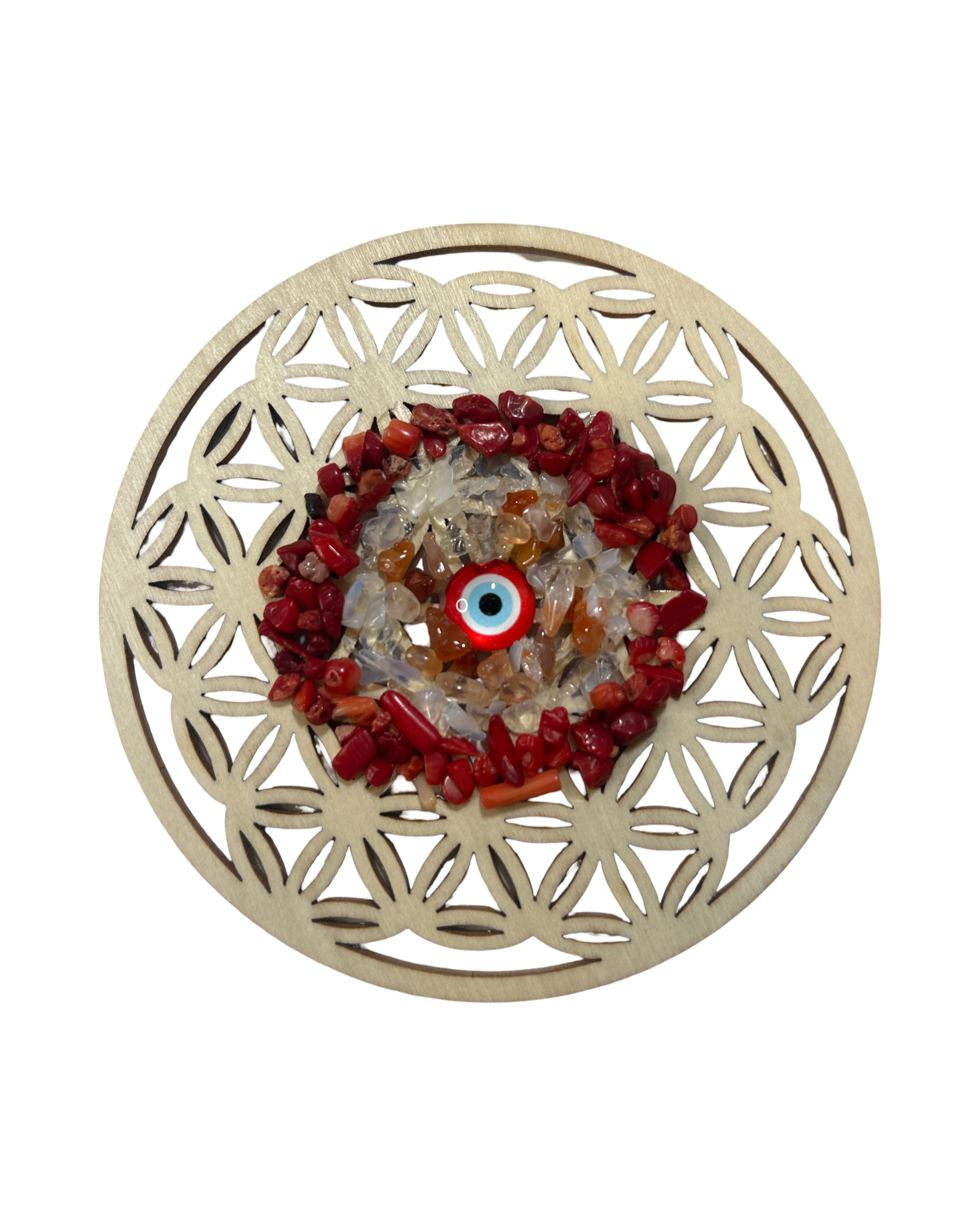 Fleur de vie 4 pouces, cornaline, opaline et corail rouge