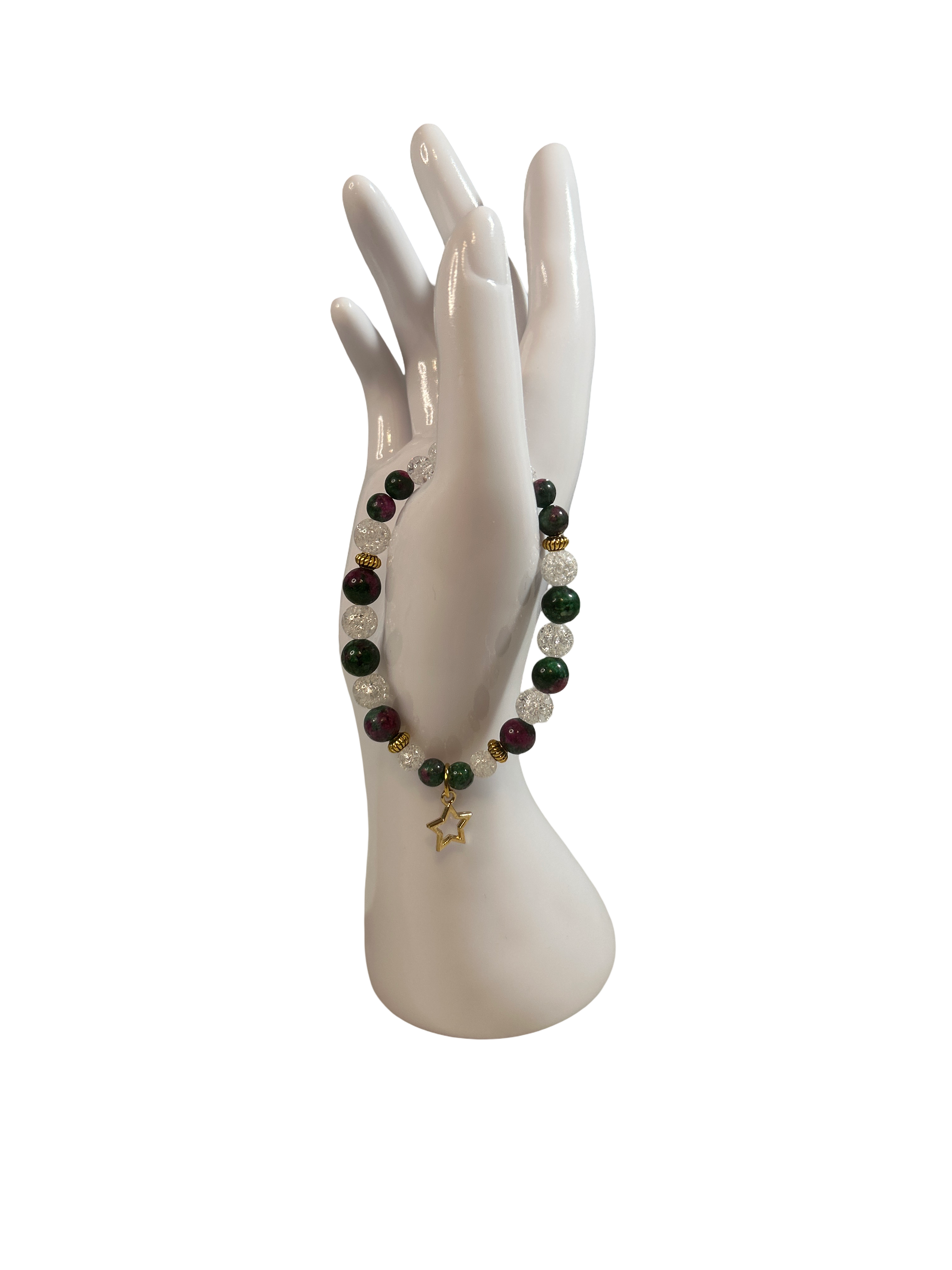 Bracelet rubis zoïsite et quartz naturel fissuré