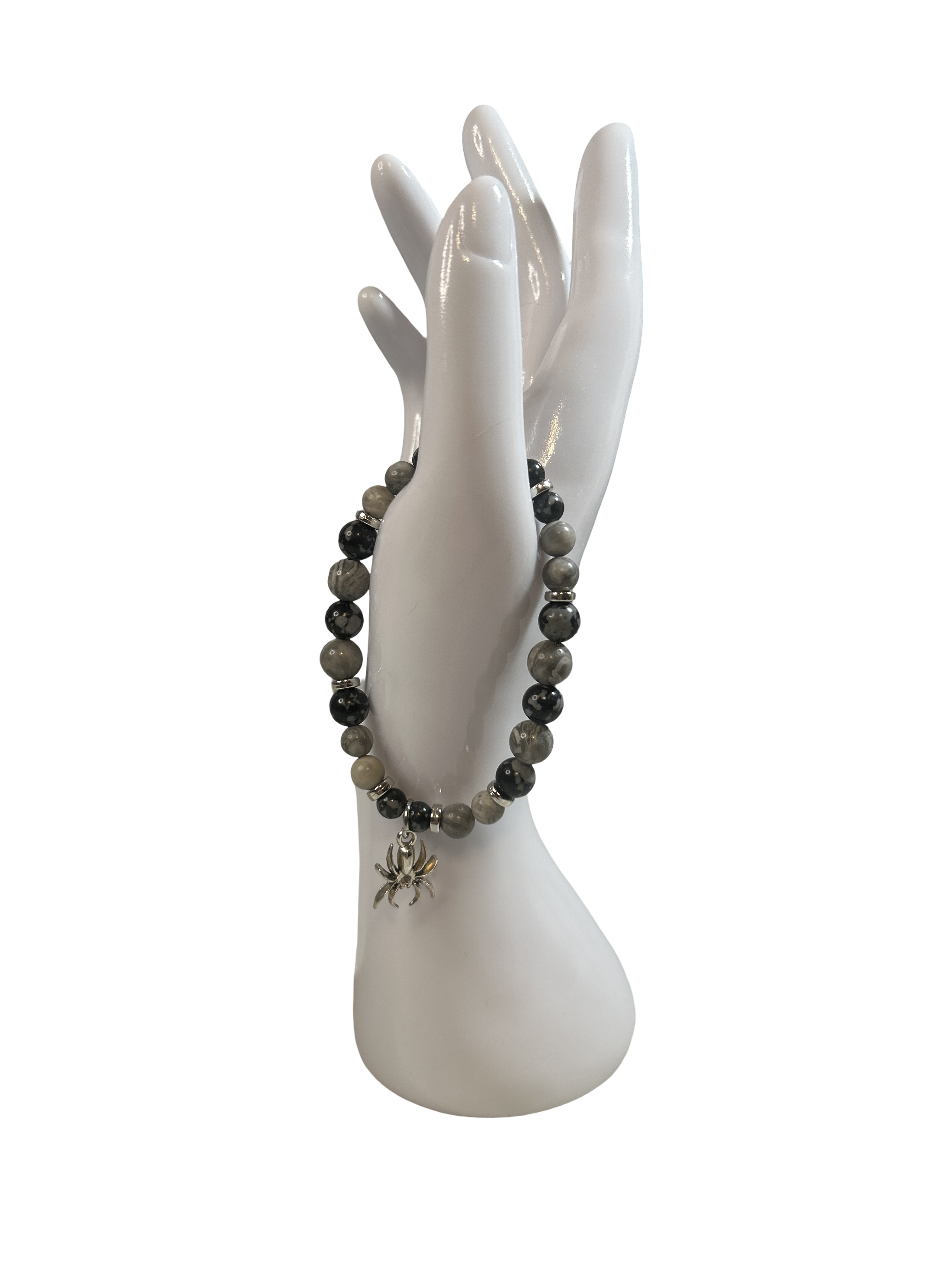 Bracelet obsidienne neige et jaspe gris
