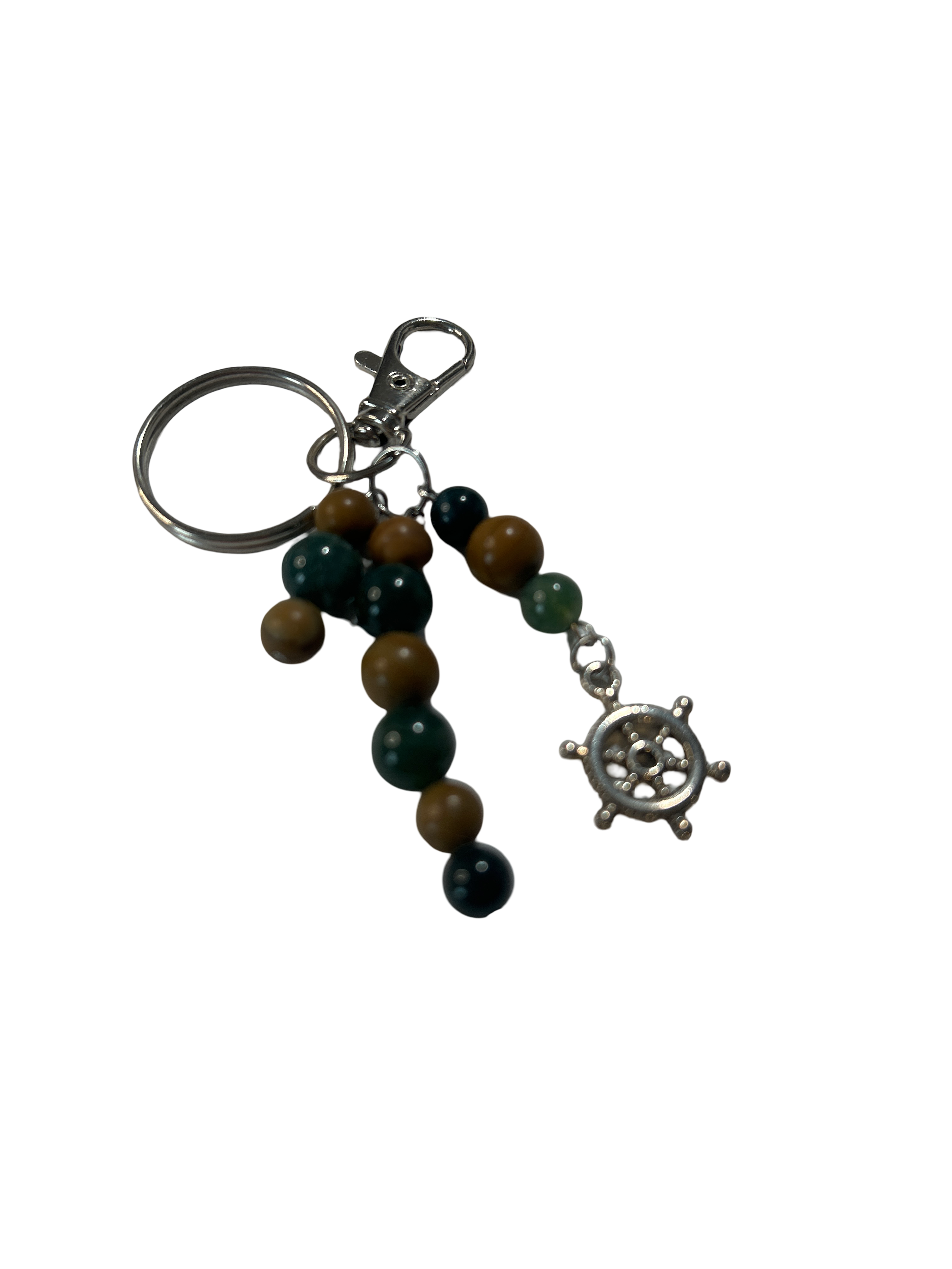 Porte clé bois fossilisé et agate mousse