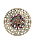 Fleur de vie quartz cerise, prehnite et hématite arc en ciel