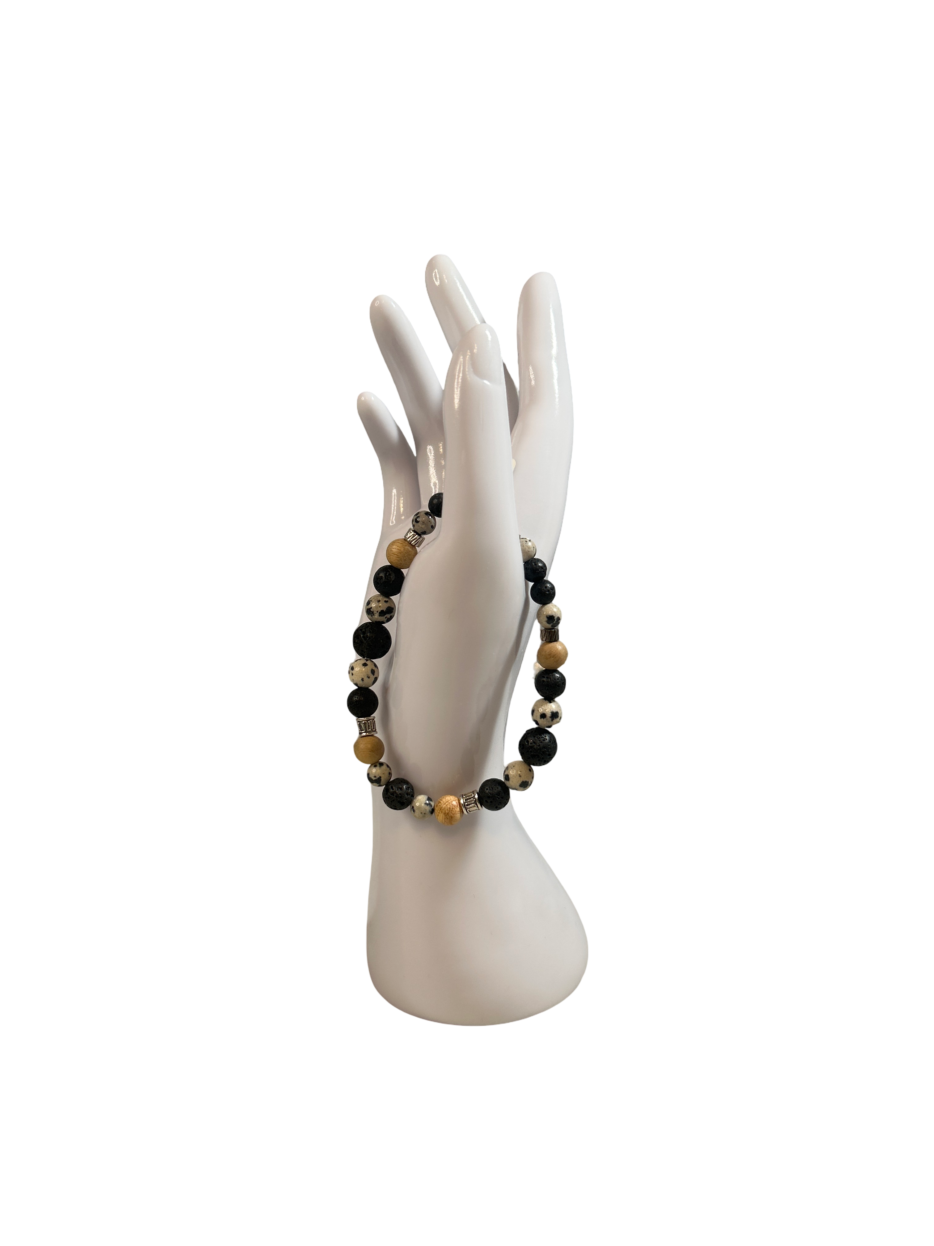 Bracelet homme jaspe dalmatien et pierre de lave