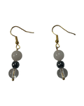 Boucle d’oreille cristal de roche, quartz rose et hématite