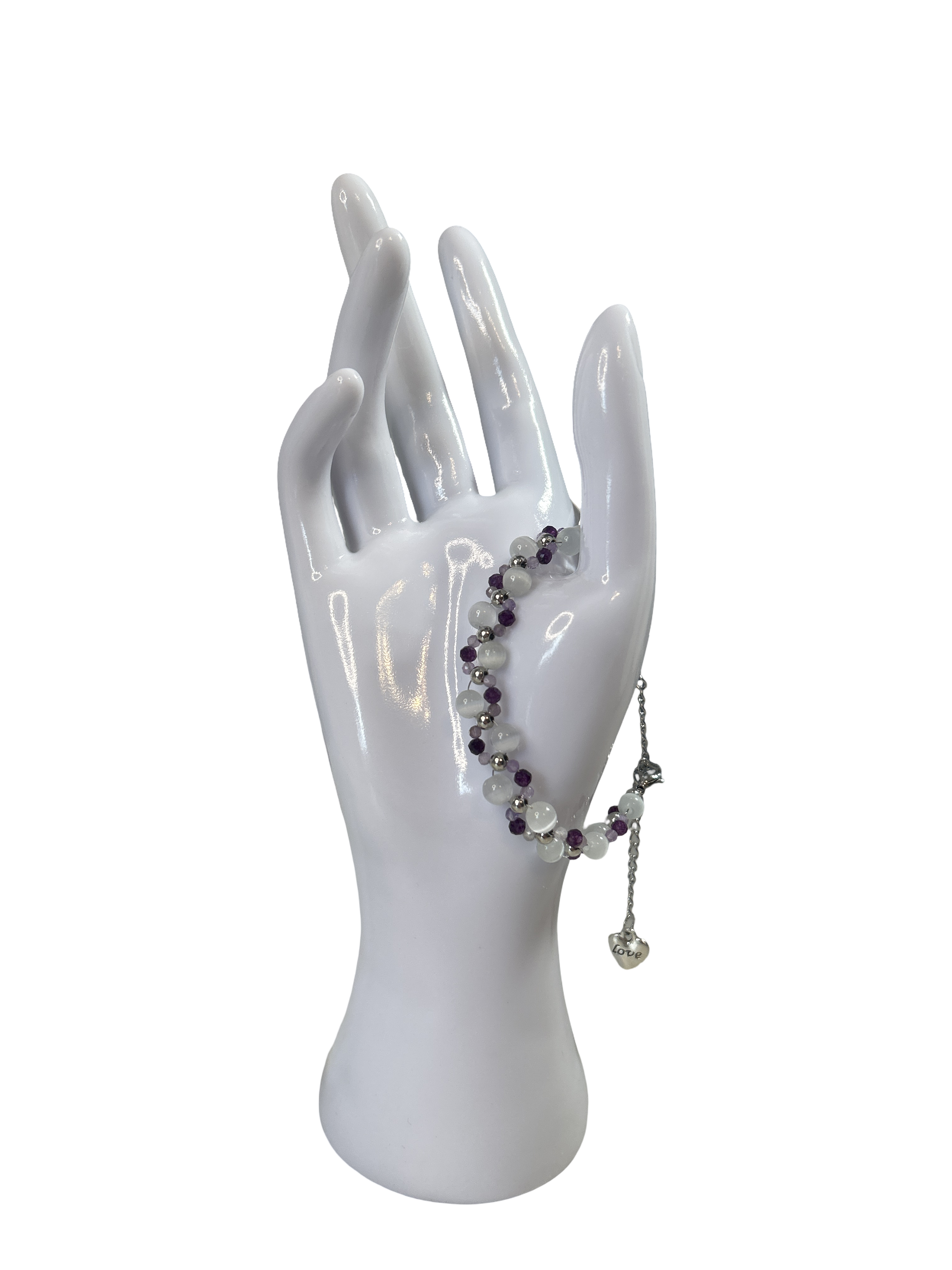 Bracelet tressé améthyste et pierre de lune