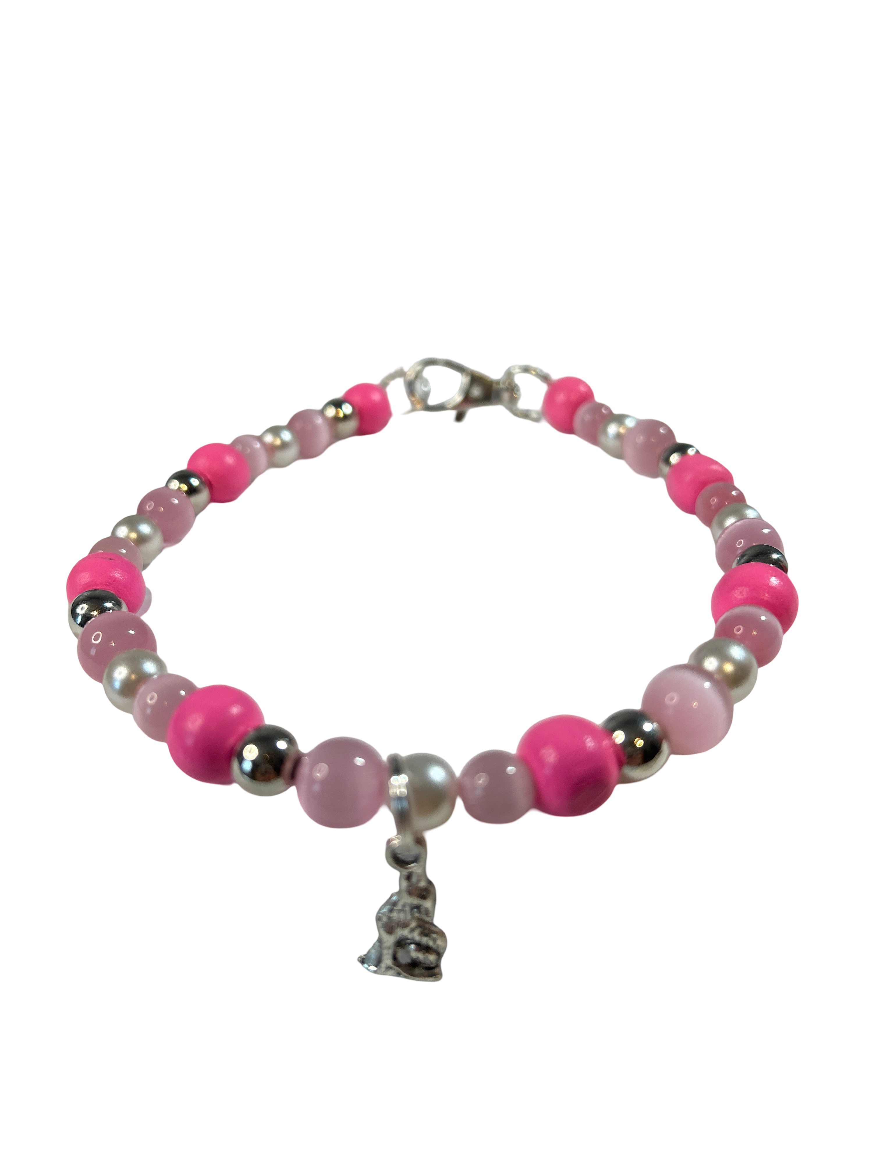 Collier chien fil élastique œil de chat rose 14 pouces