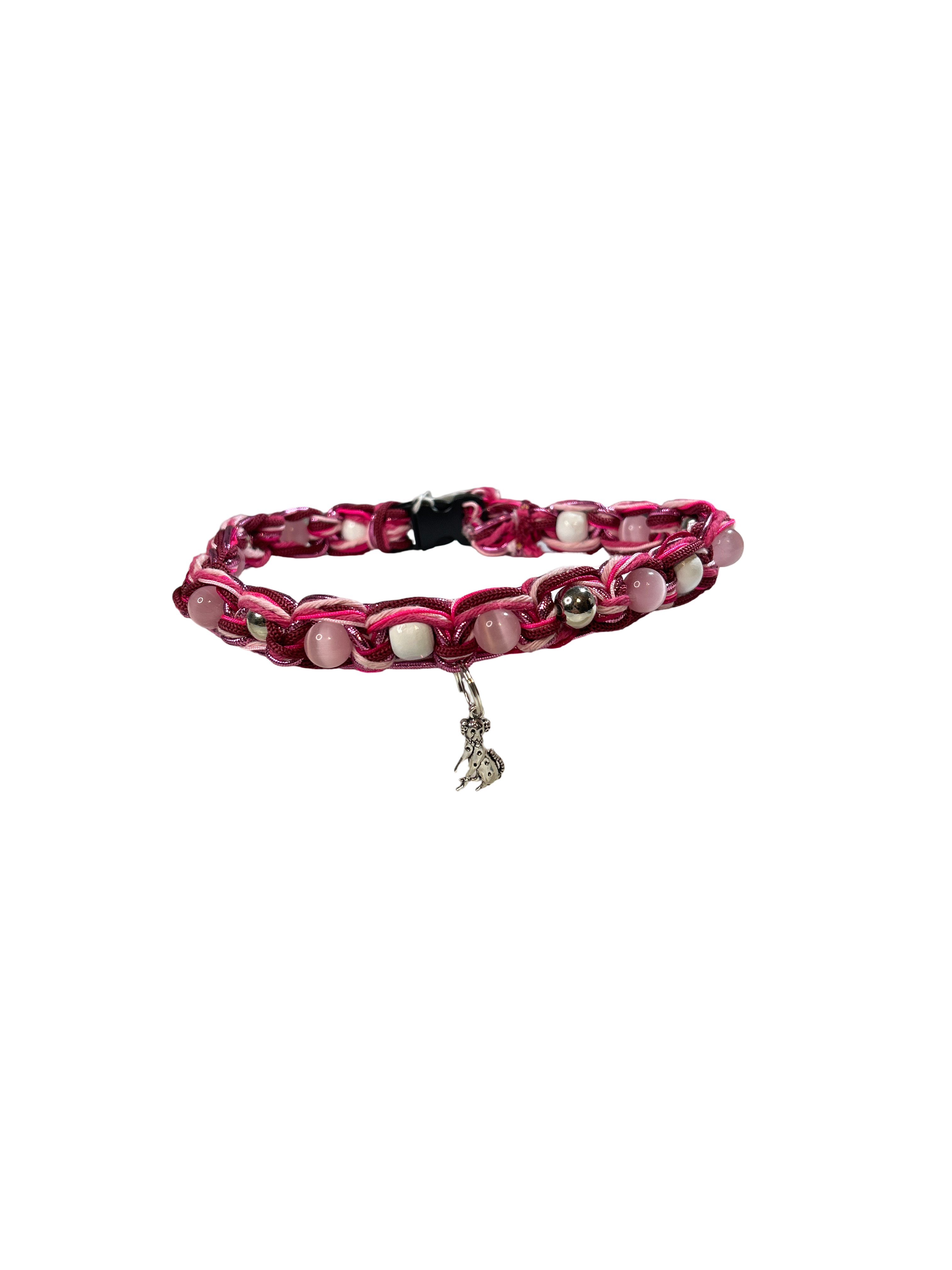 Collier tressé chien 14 pouces œil de chat rose