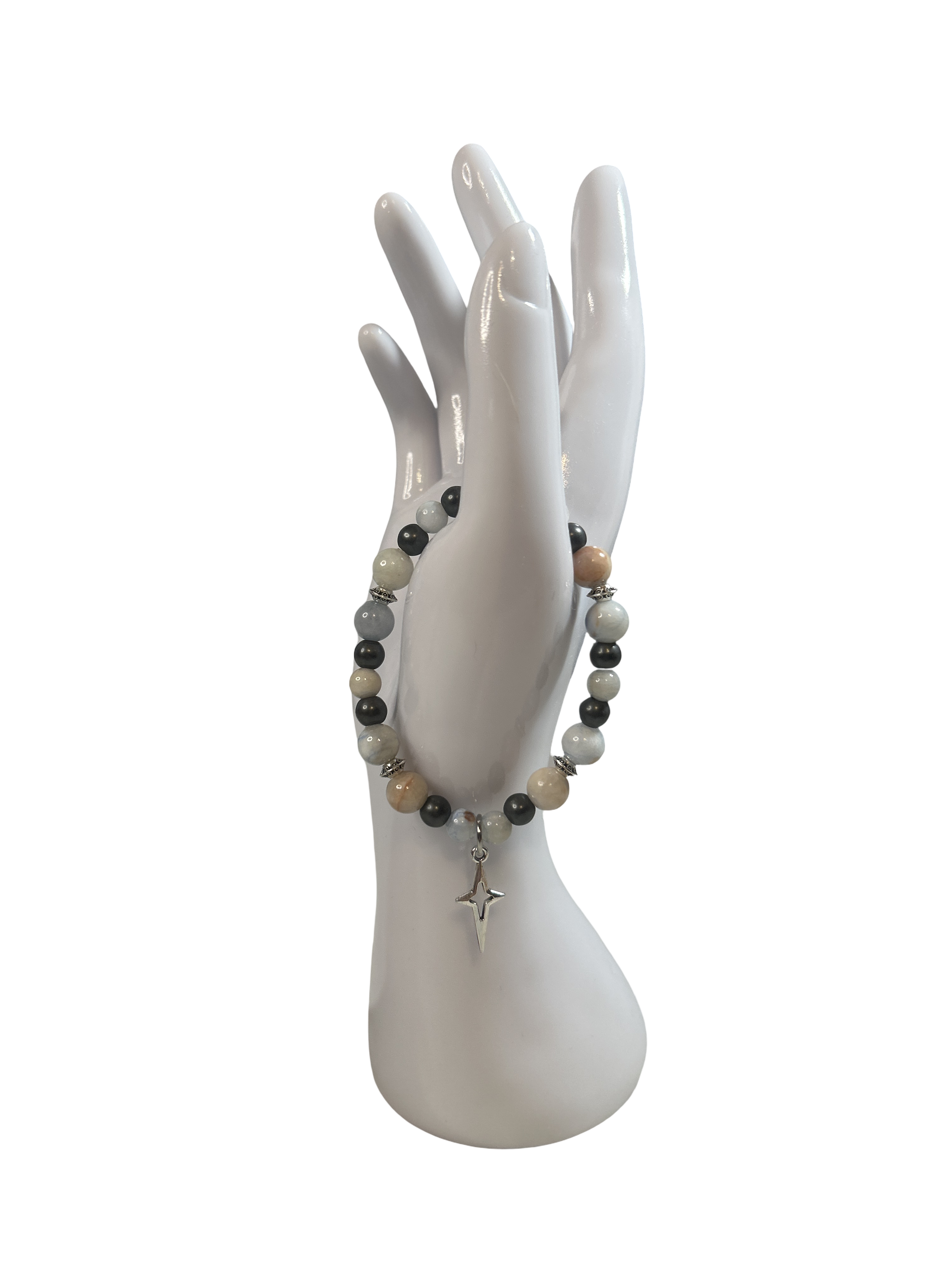 Bracelet calcédoine et hématite brute