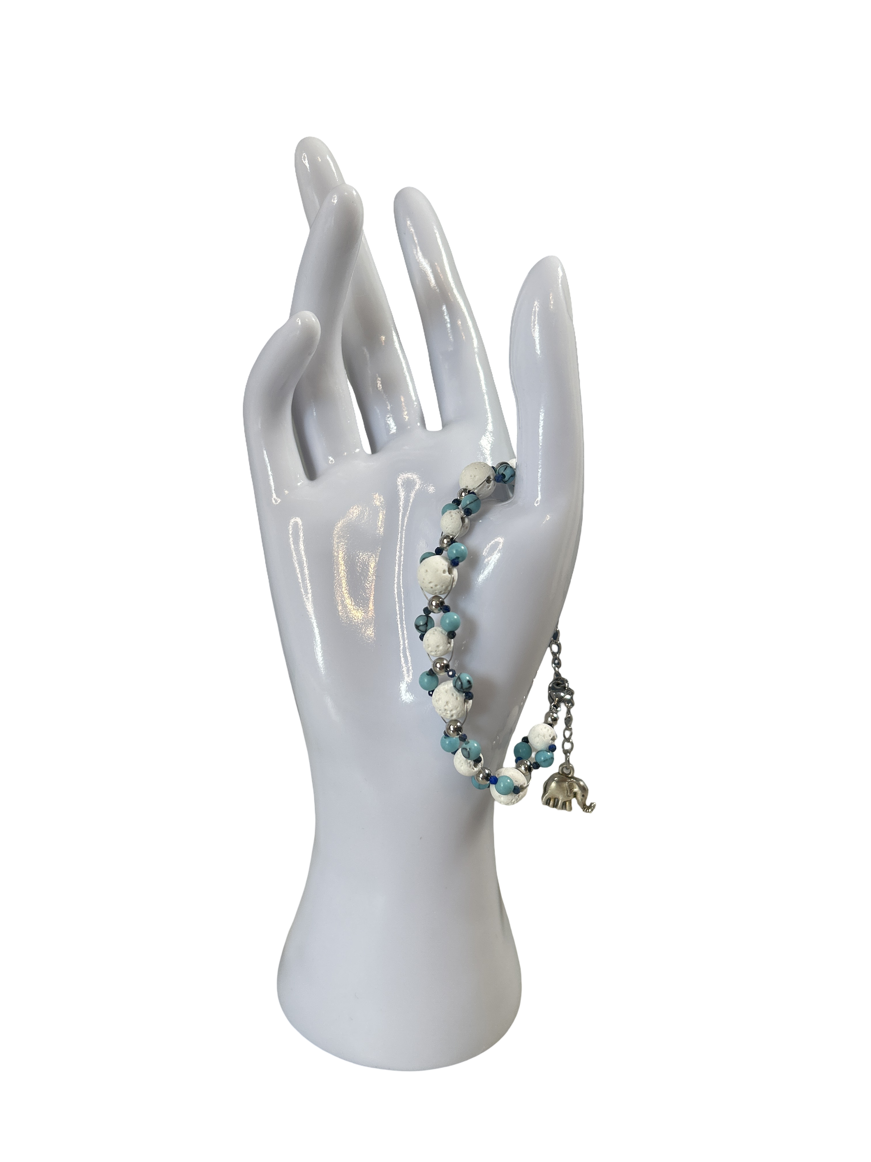 Bracelet tressé pierre de lave blanche, turquoise et lapis lazuli