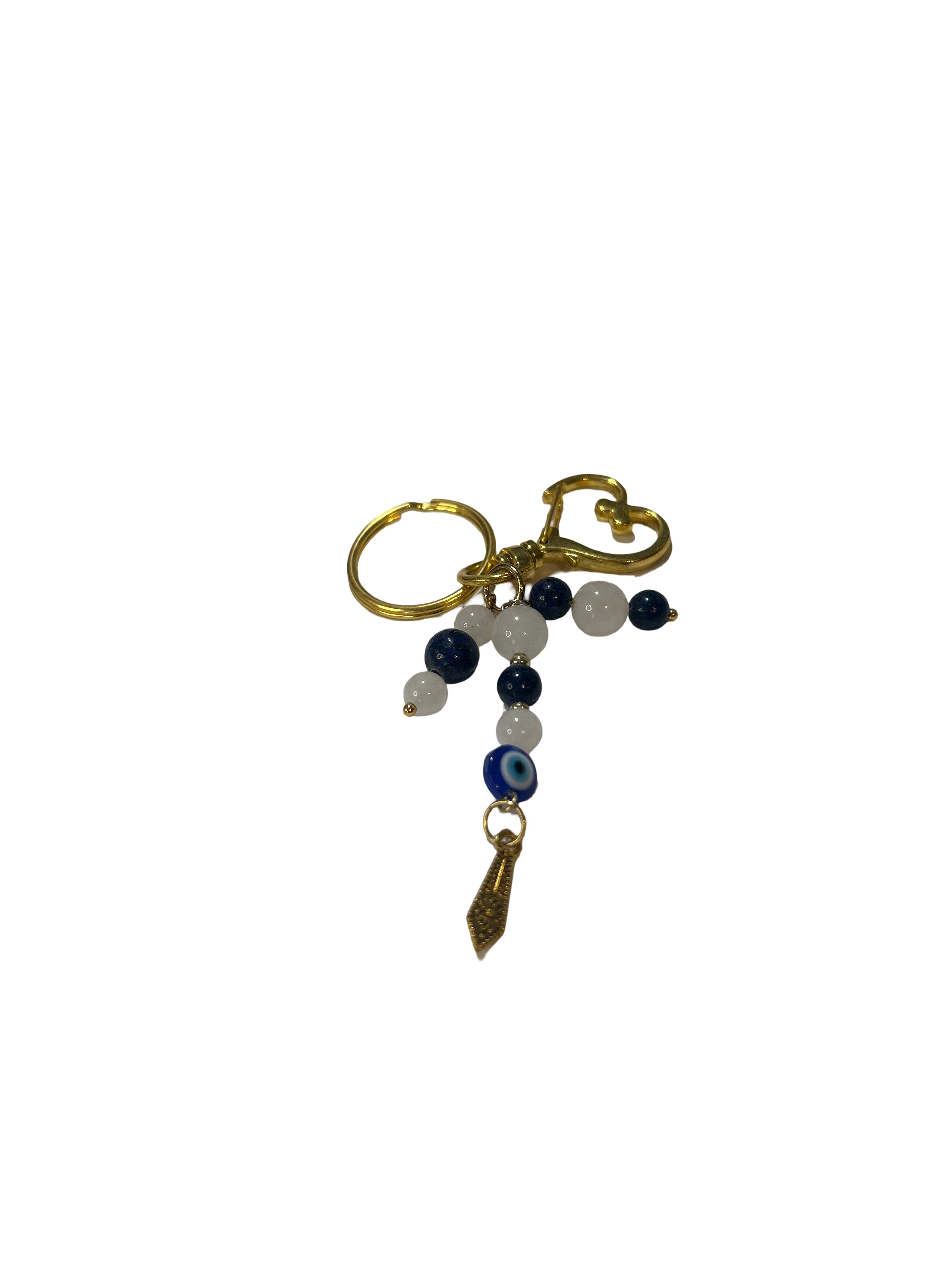 Porte clé jade blanche et lapis lazuli
