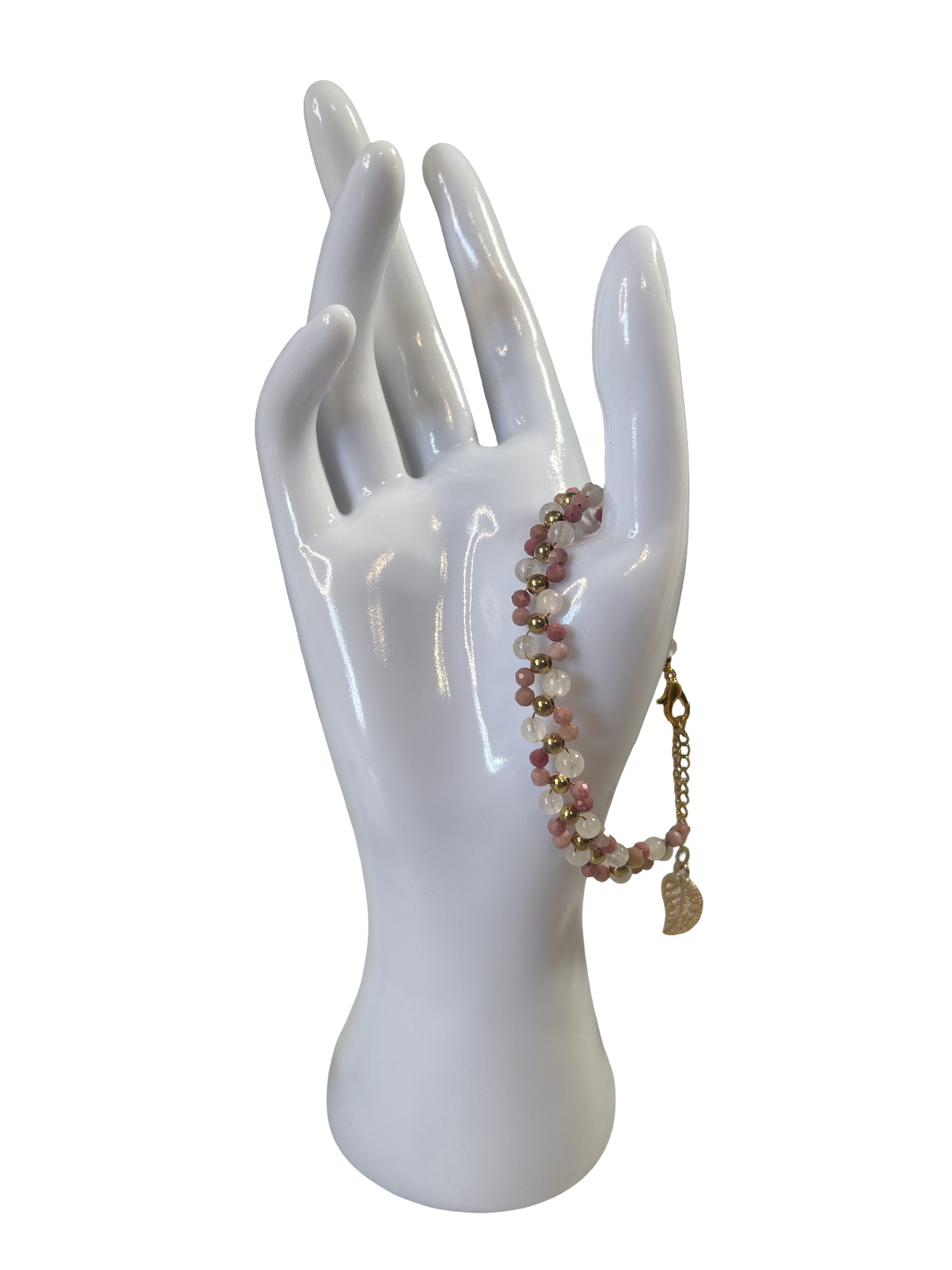 Bracelet tressé rhodochrosite et quartz rose