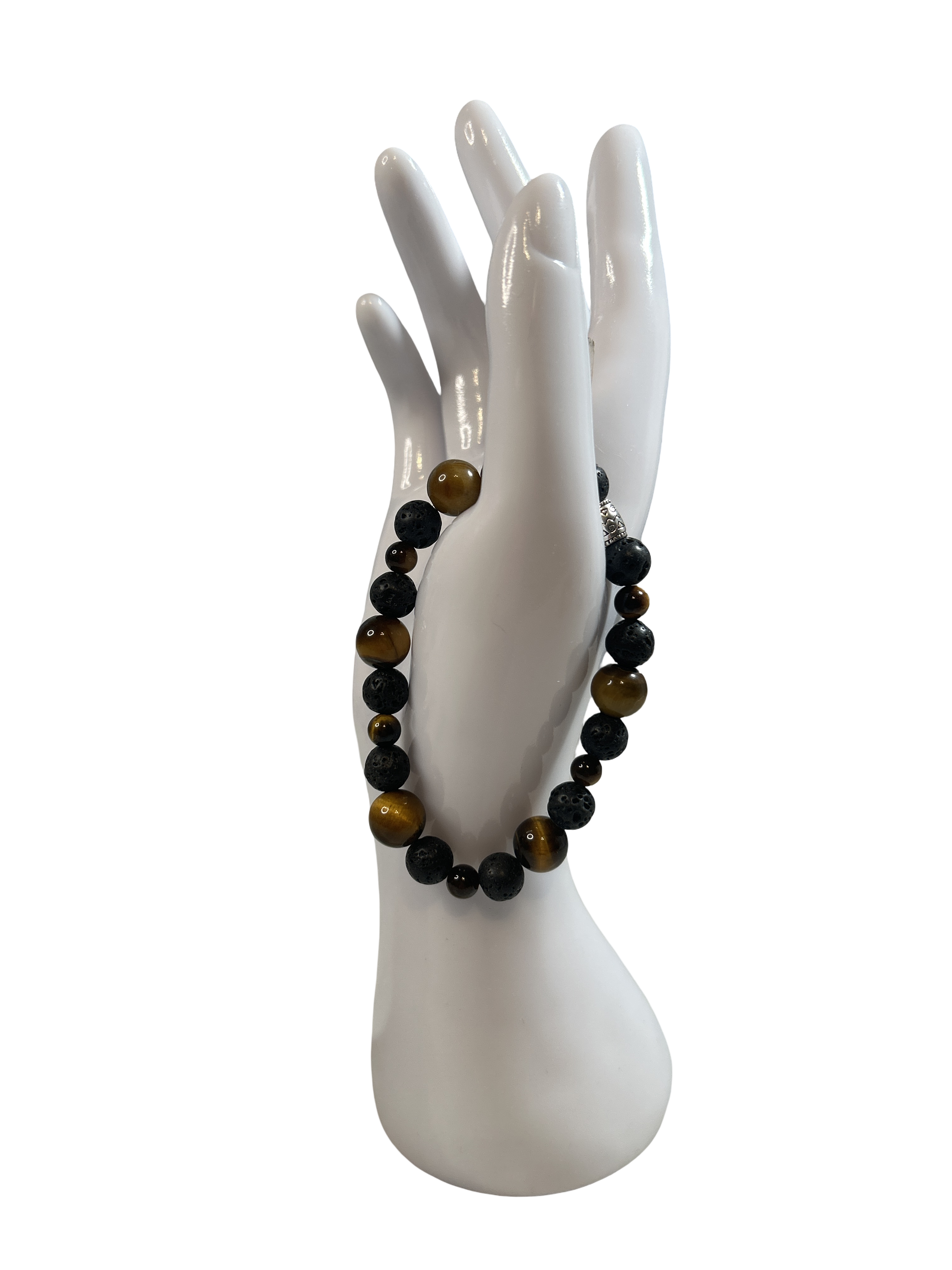 Bracelet homme œil de tigre et pierre de lave