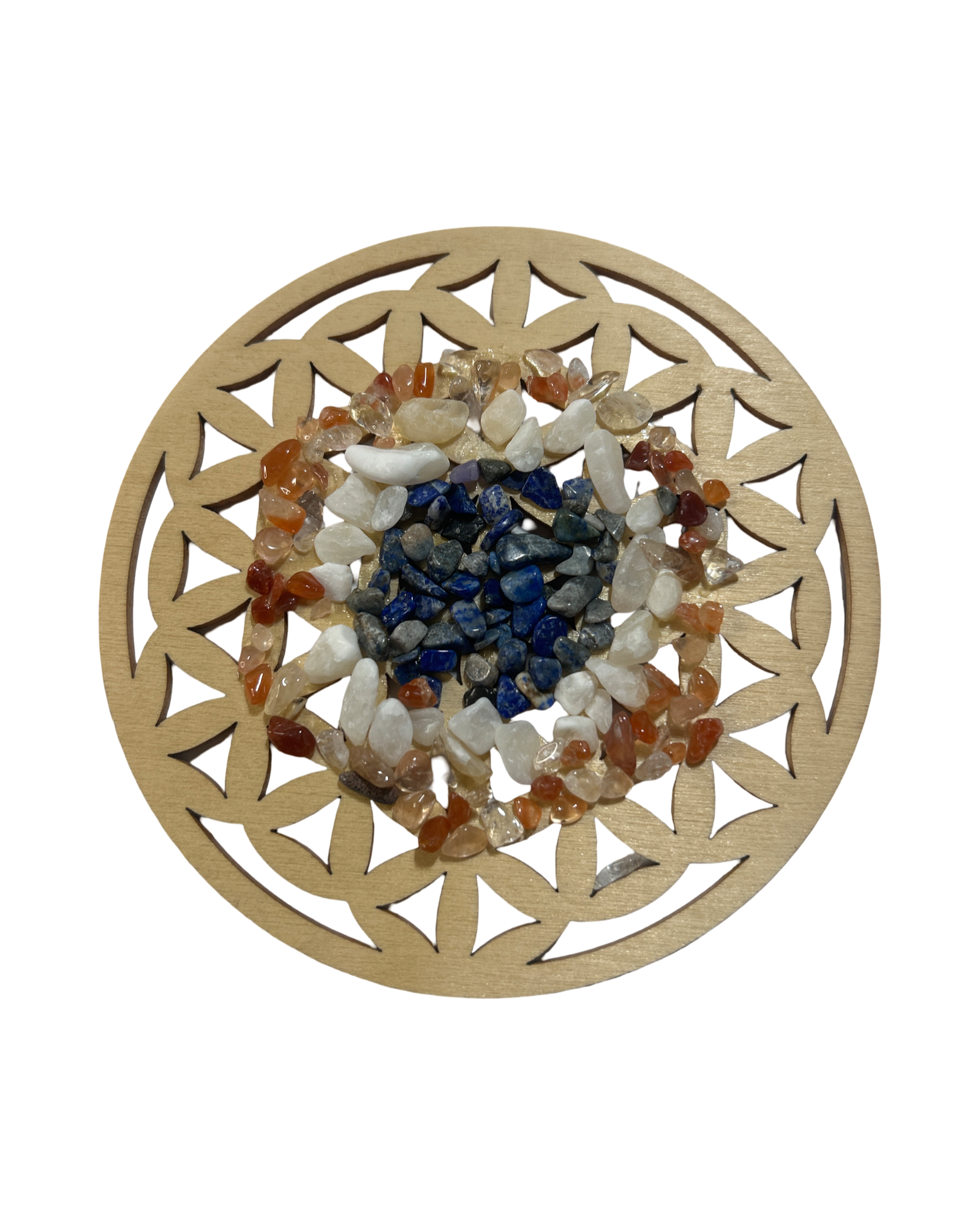 Fleur de vie 4 pouces lapis lazuli, calcite jaune et cornaline