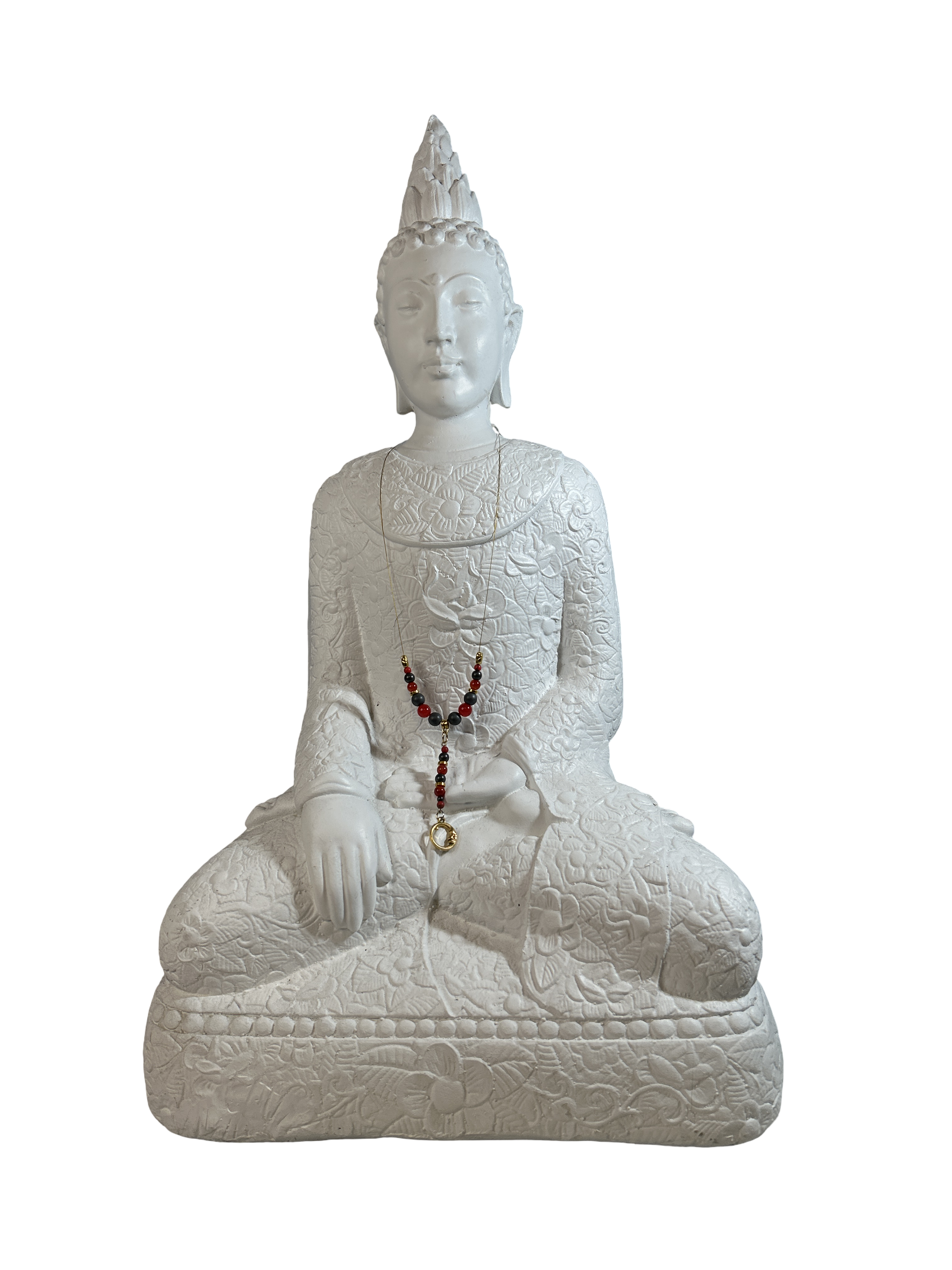 Collier avec fil en acier inoxydable hématite brute et corail rouge