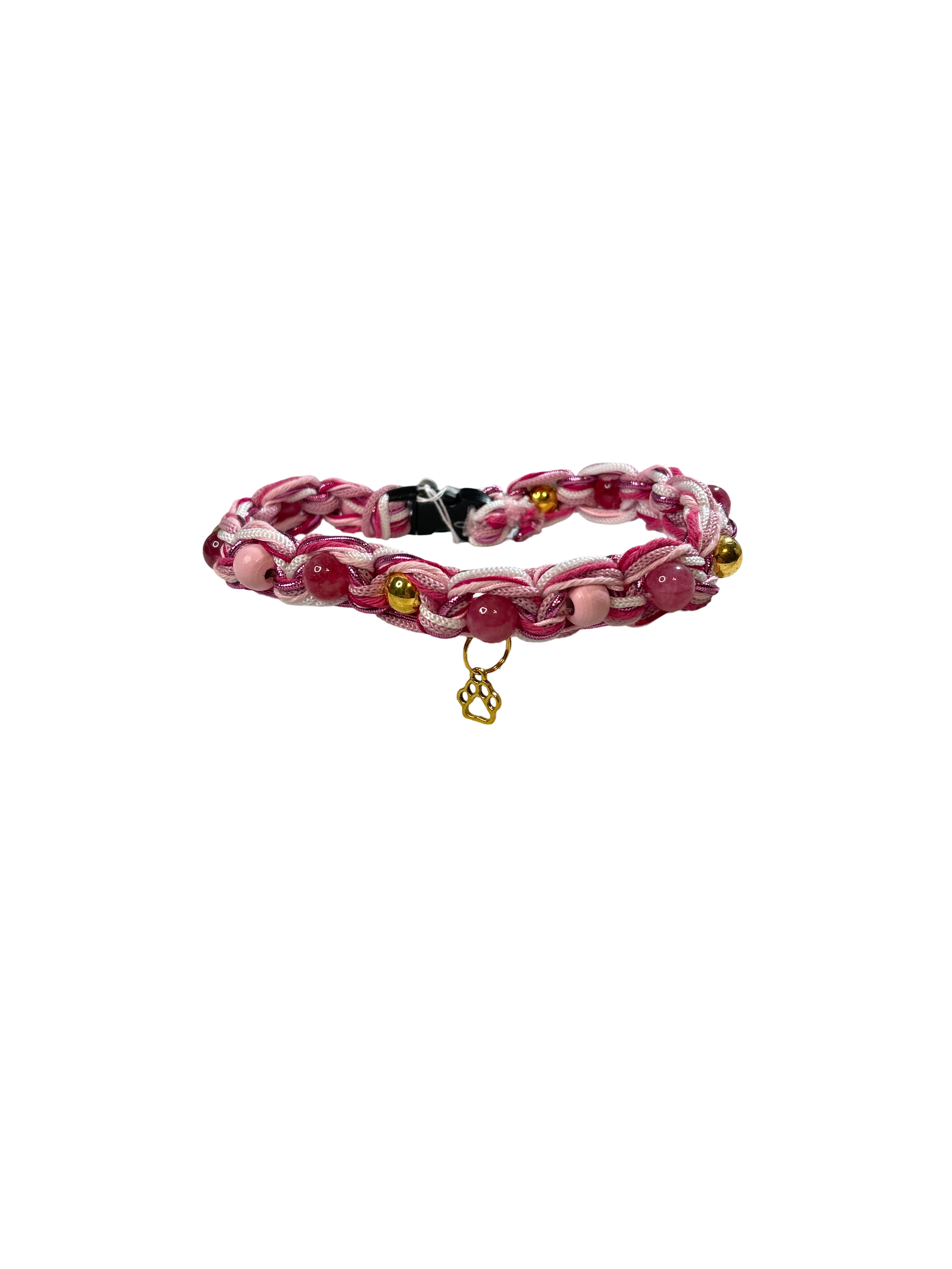 Collier tressé chien 13 pouces Quartz fraise