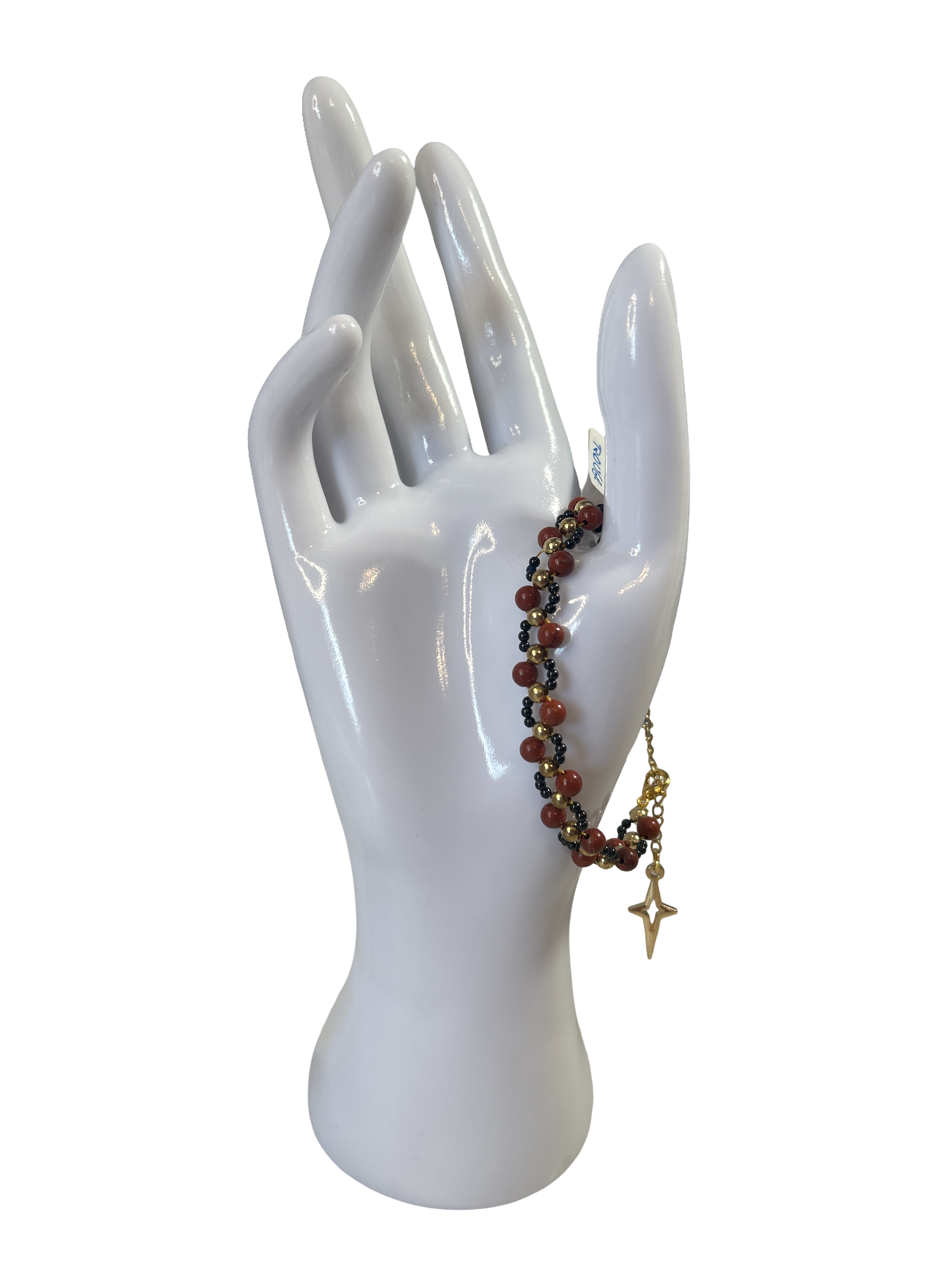 Bracelet tressé jaspe rouge et agate noire