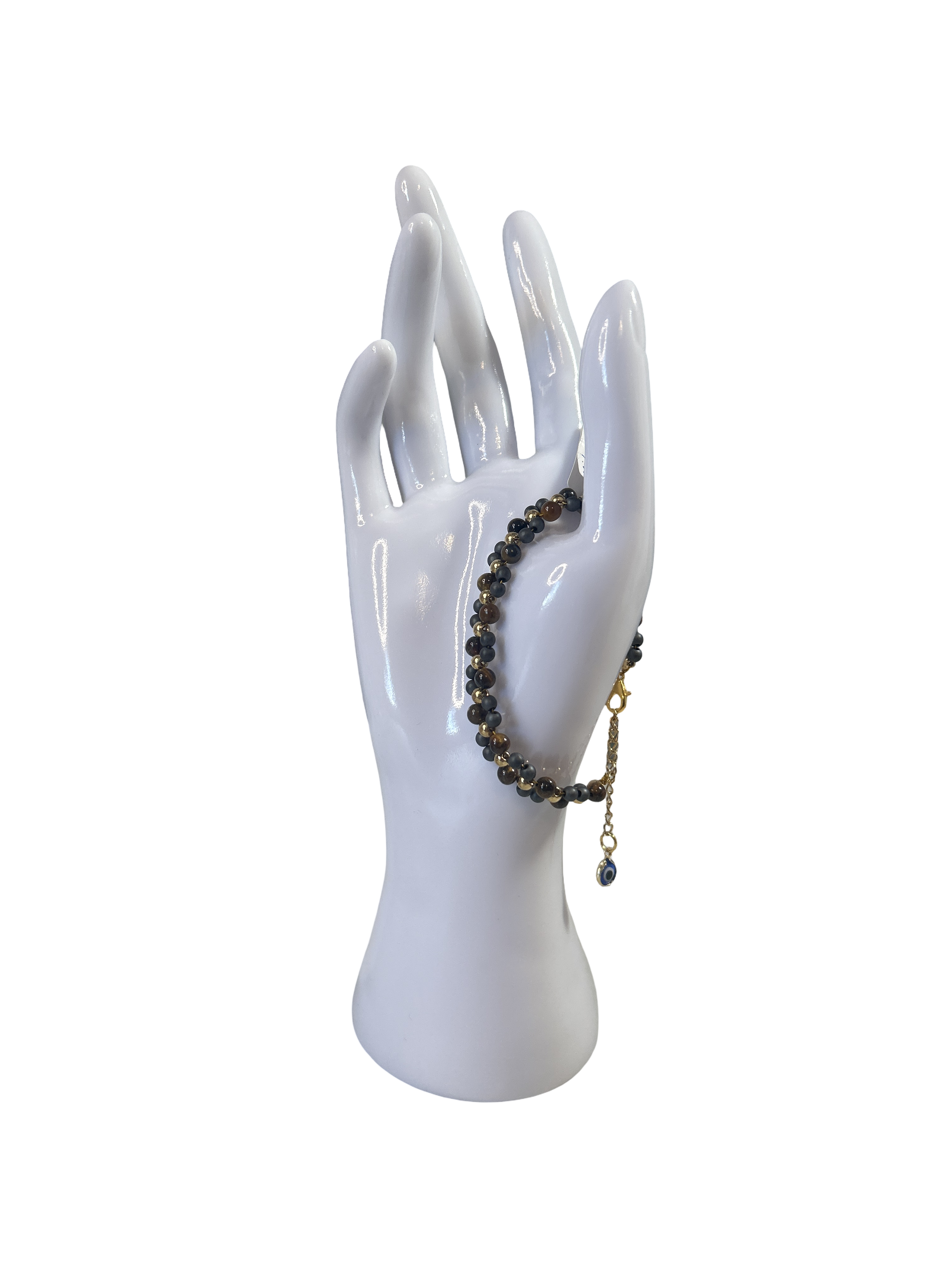 Bracelet tressé œil de tigre et hématite brute