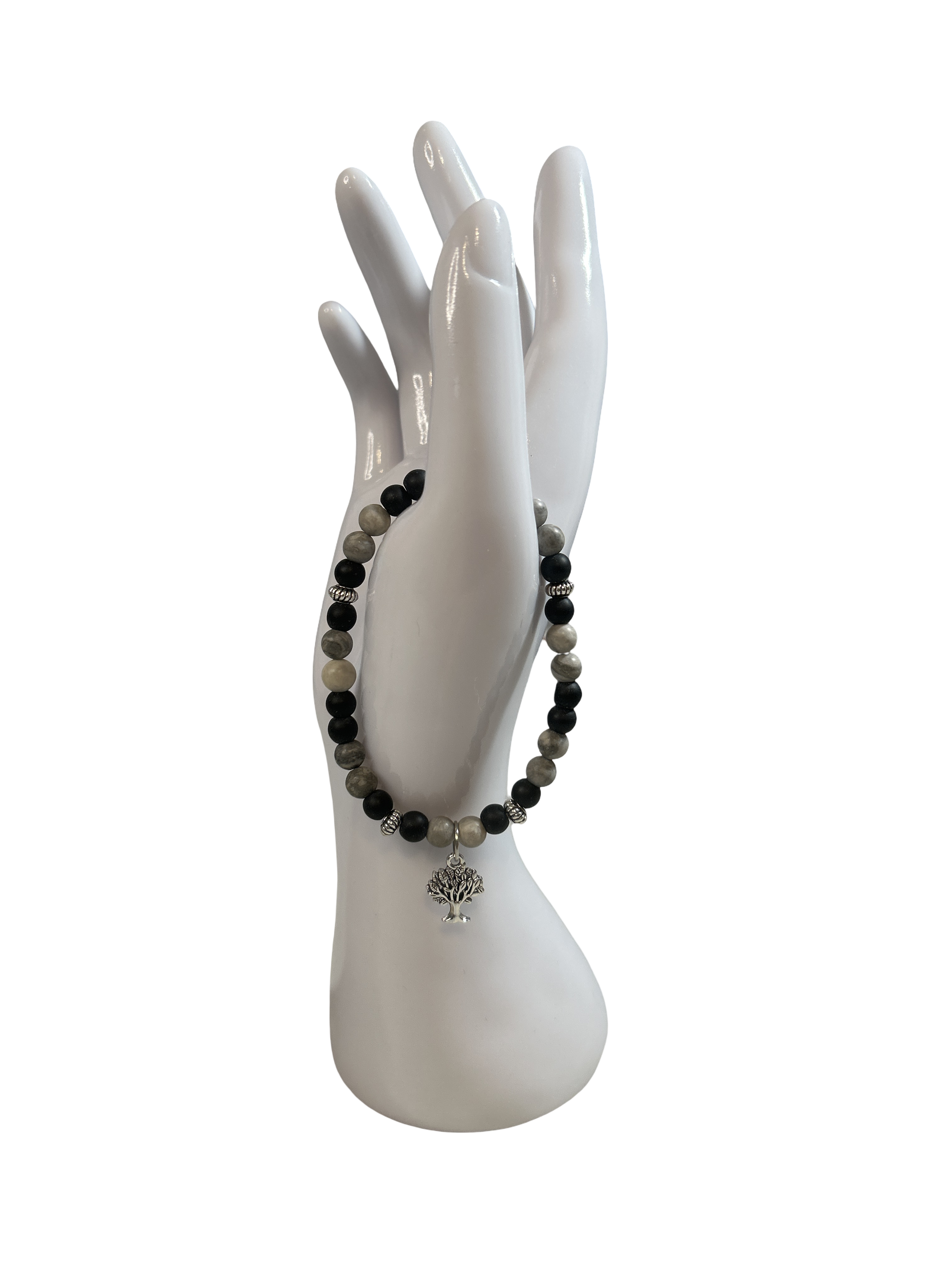 Bracelet japse gris et onyx mat