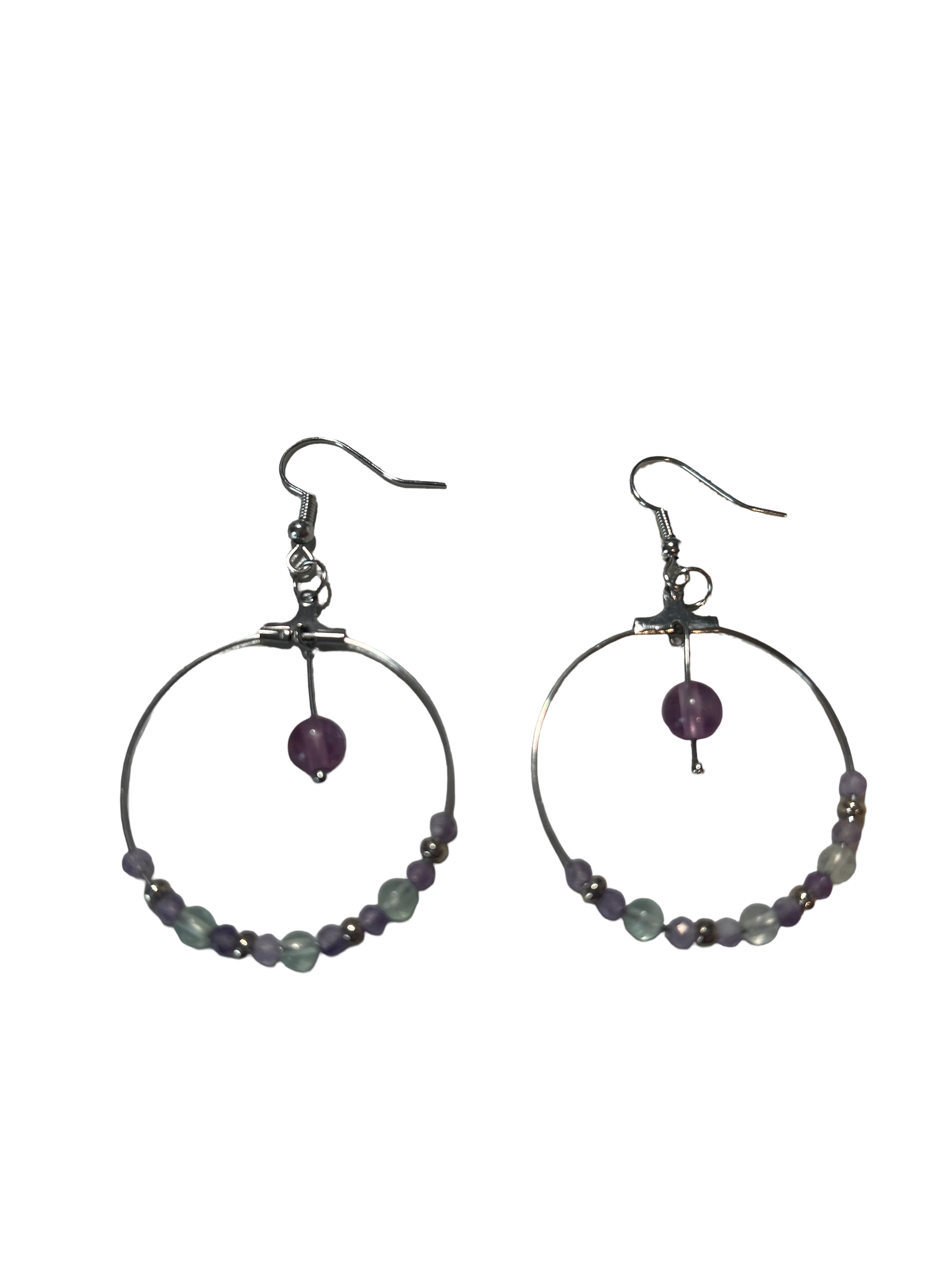 Boucle d’oreille améthyste violet et fluorite