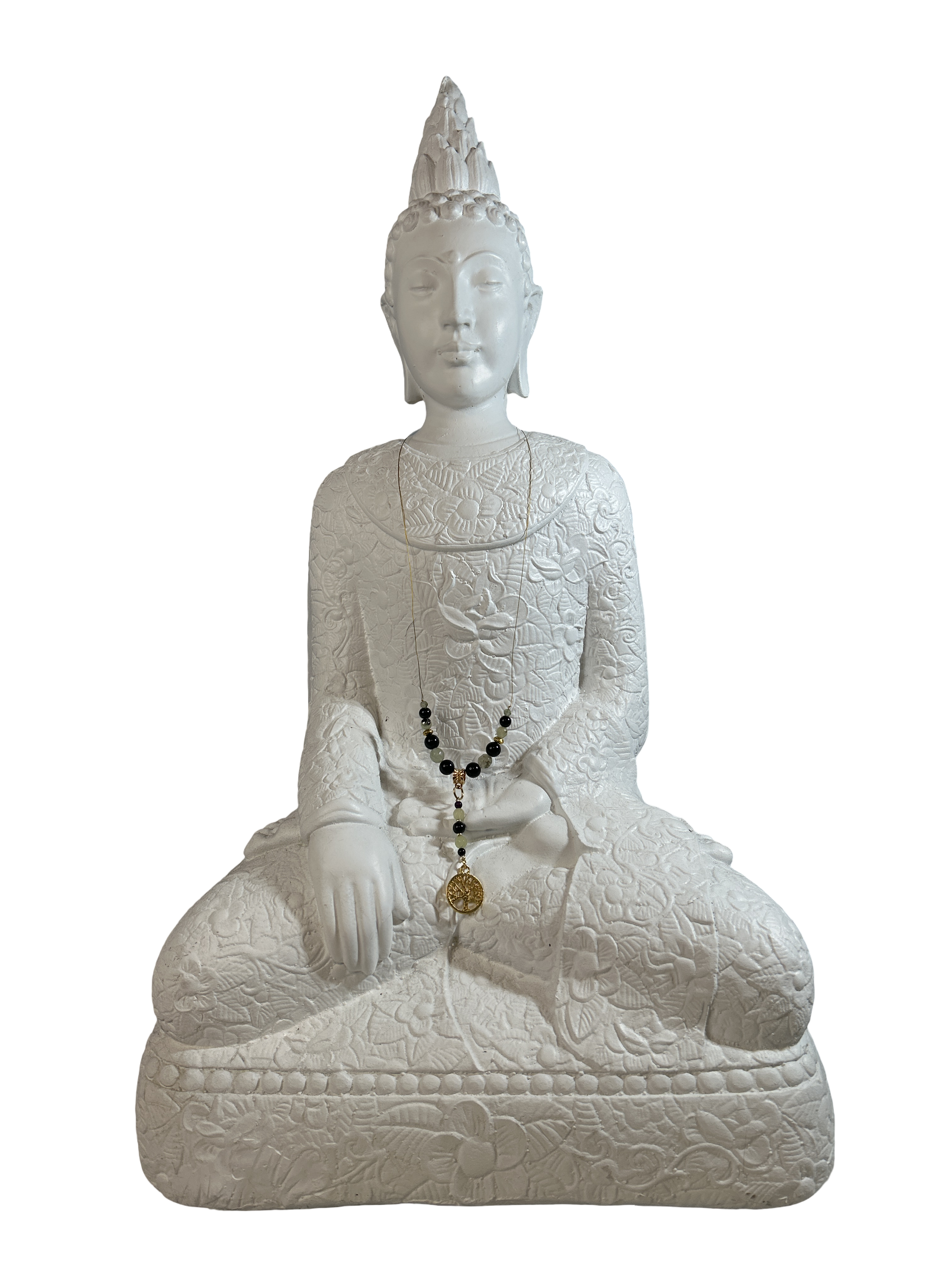 Collier avec fil d’acier inoxydable obsidienne et prehnite