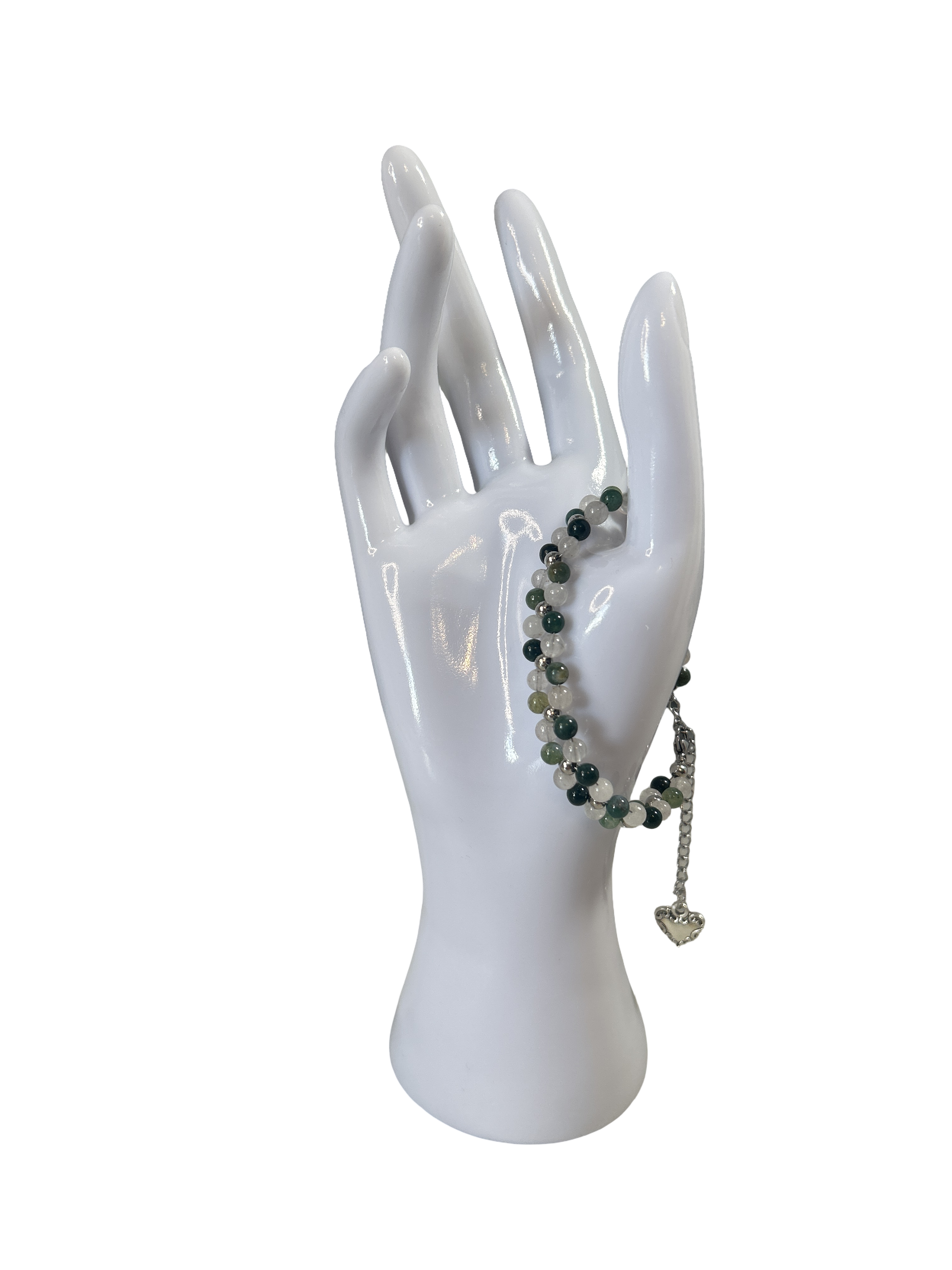 Bracelet tressé quartz rose et agate mousse