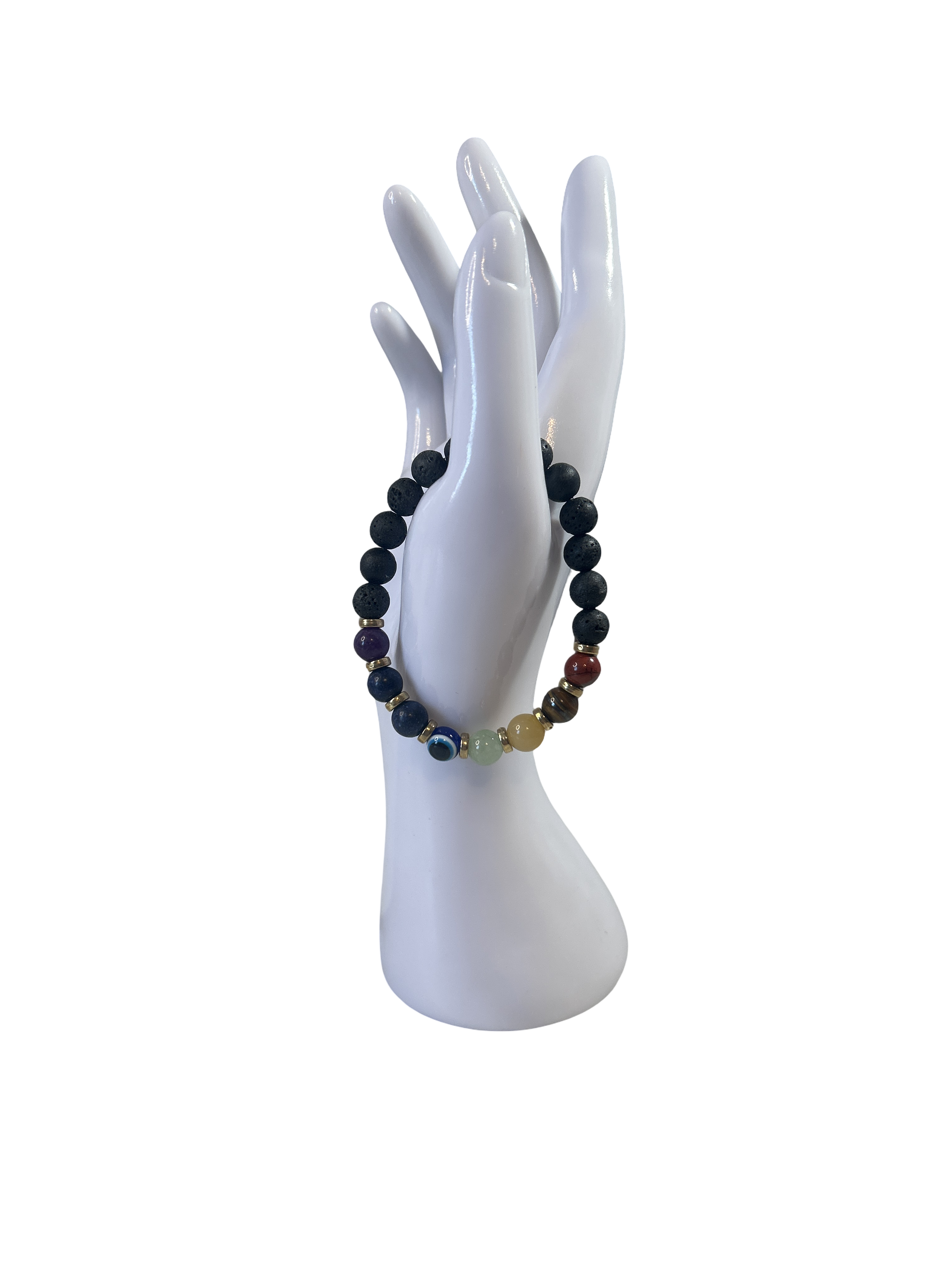 7 chakras bracelet homme or et pierre de lave