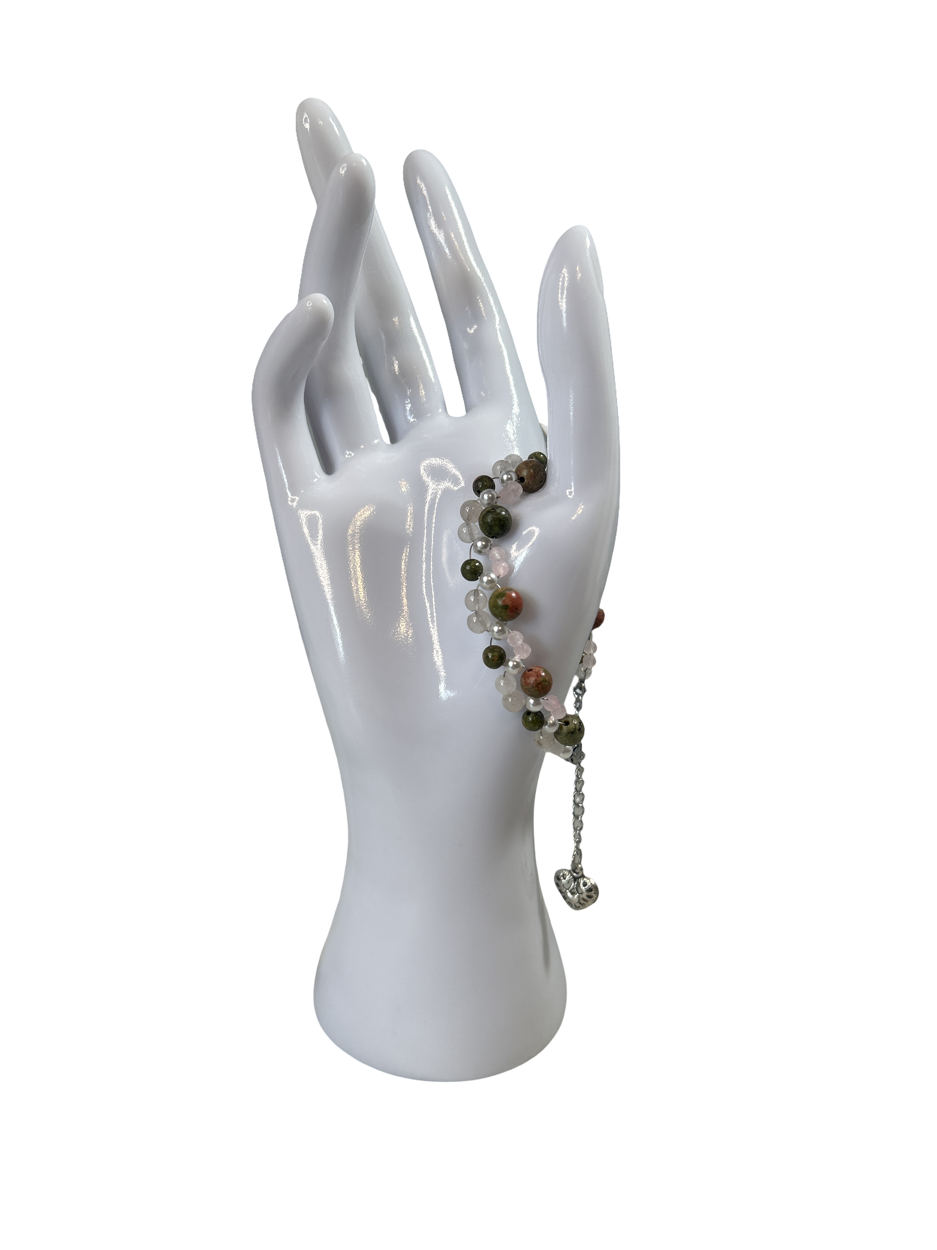 Bracelet tressé unakite et quartz rose