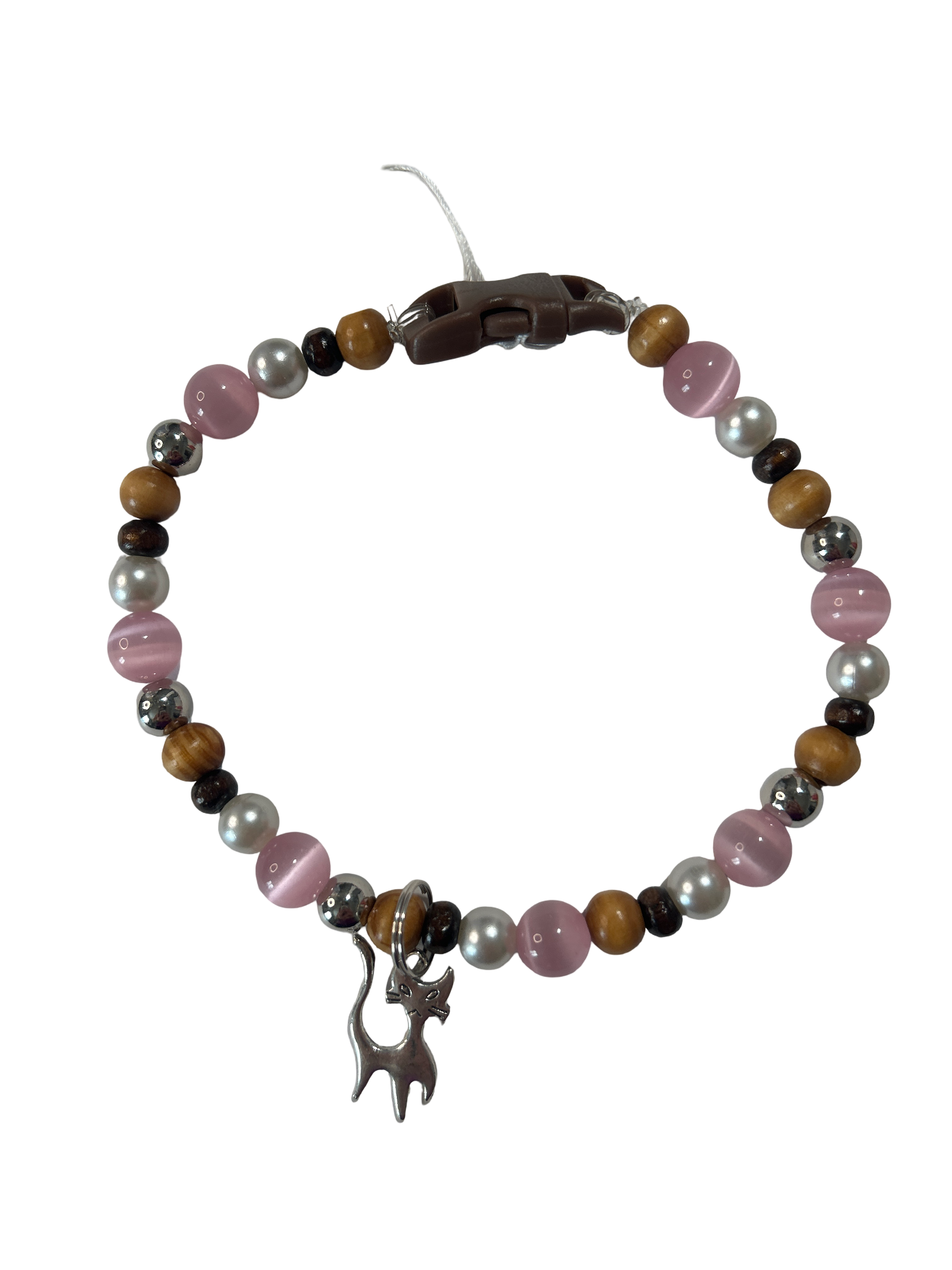 Collier chat fil élastique 11 pouces œil de chat rose