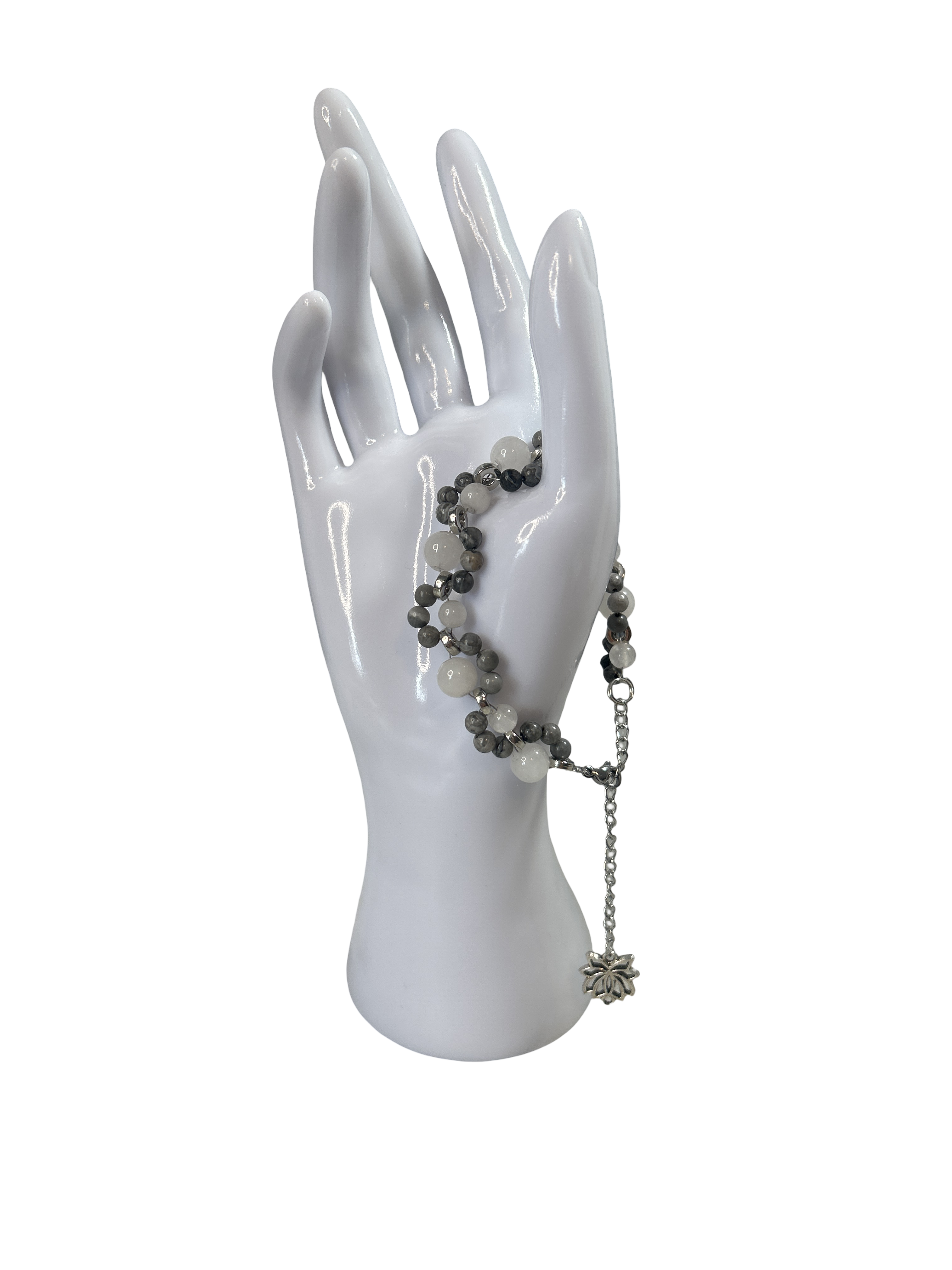 Bracelet tressé quartz blanc et jaspe gris