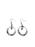 Boucle d’oreille quartz rose et Larvikite