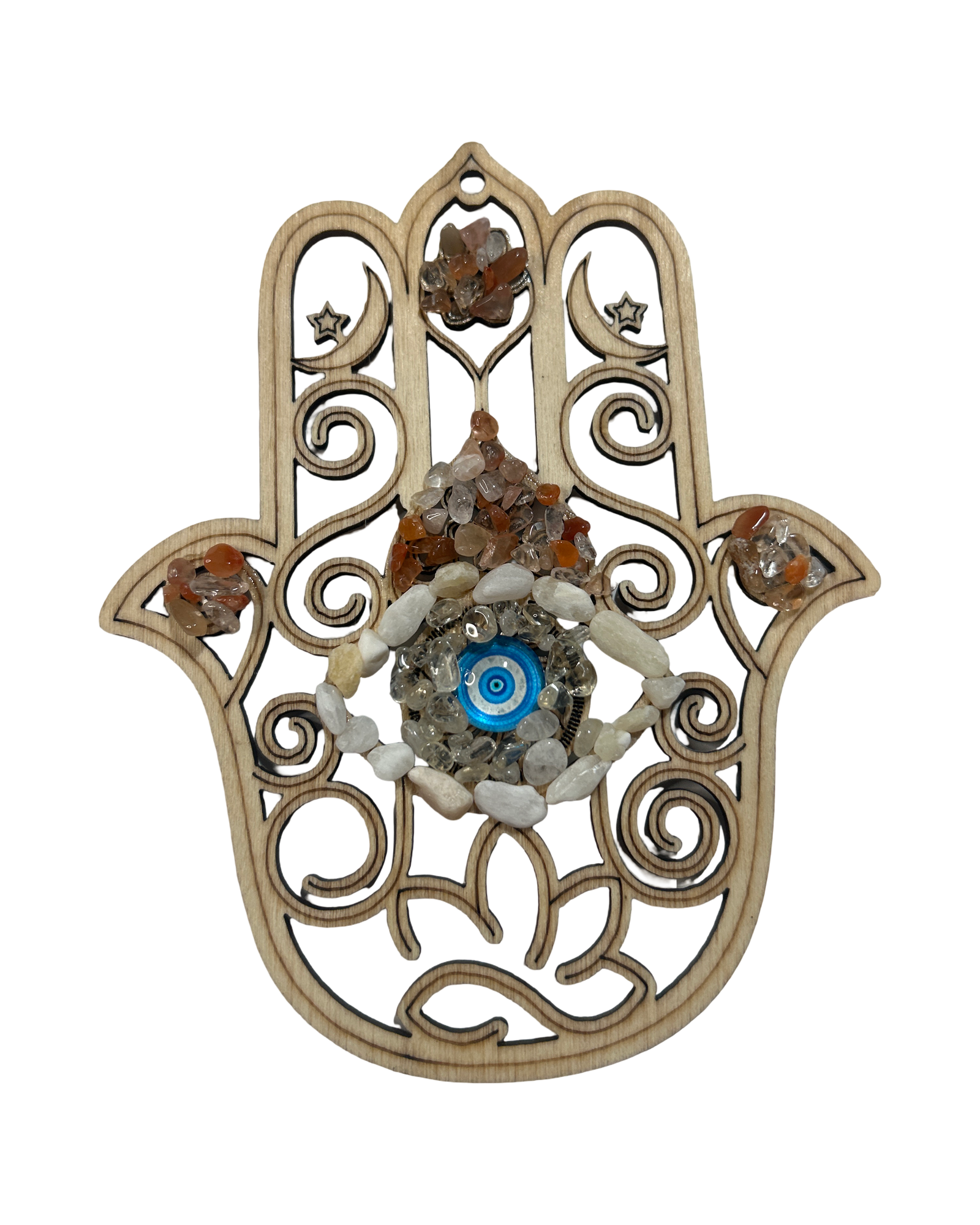 Main de Fatima 5 pouces citrine, calcite jaune et cornaline