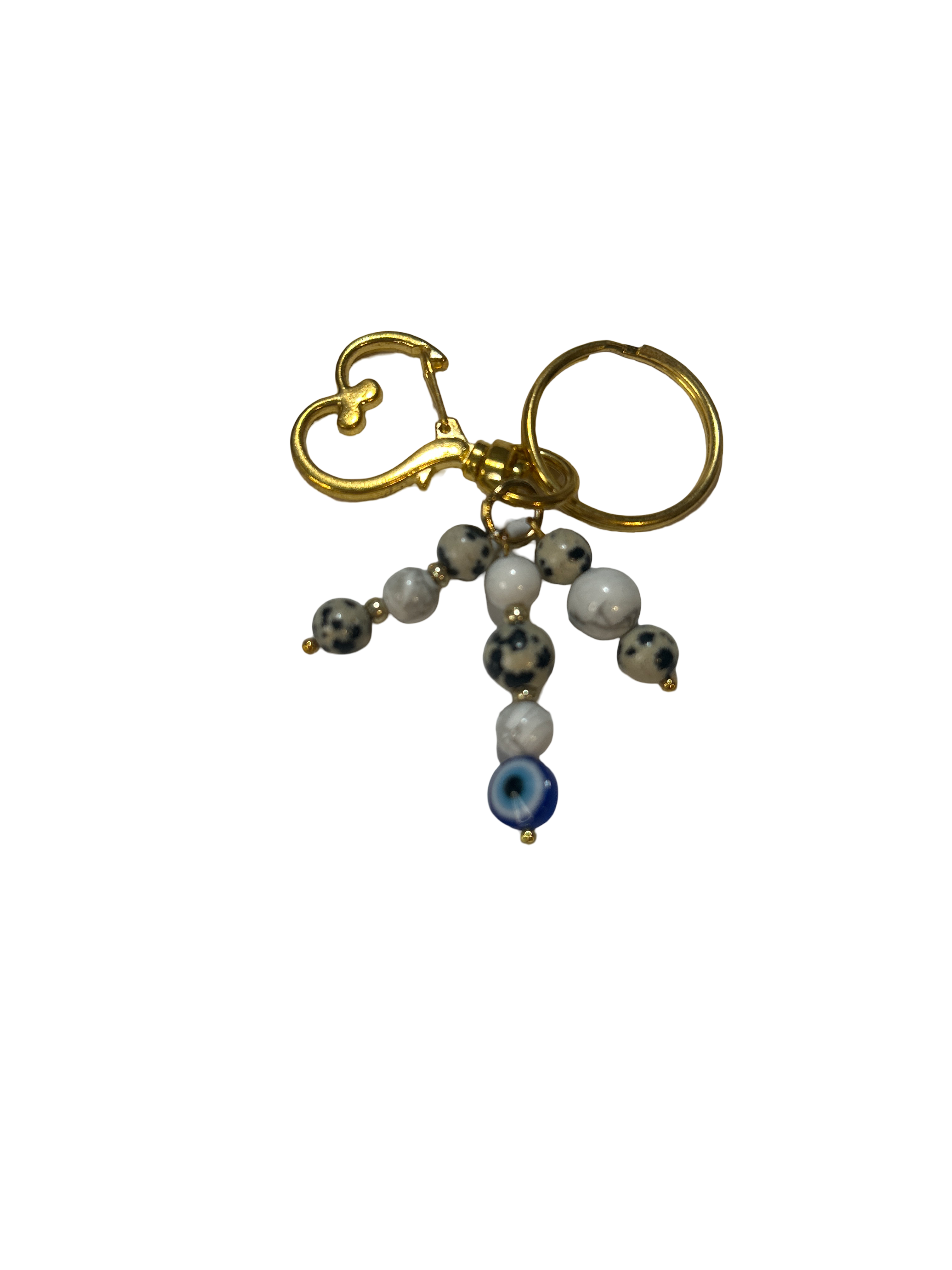 Porte clé howlite et jaspe dalmatien