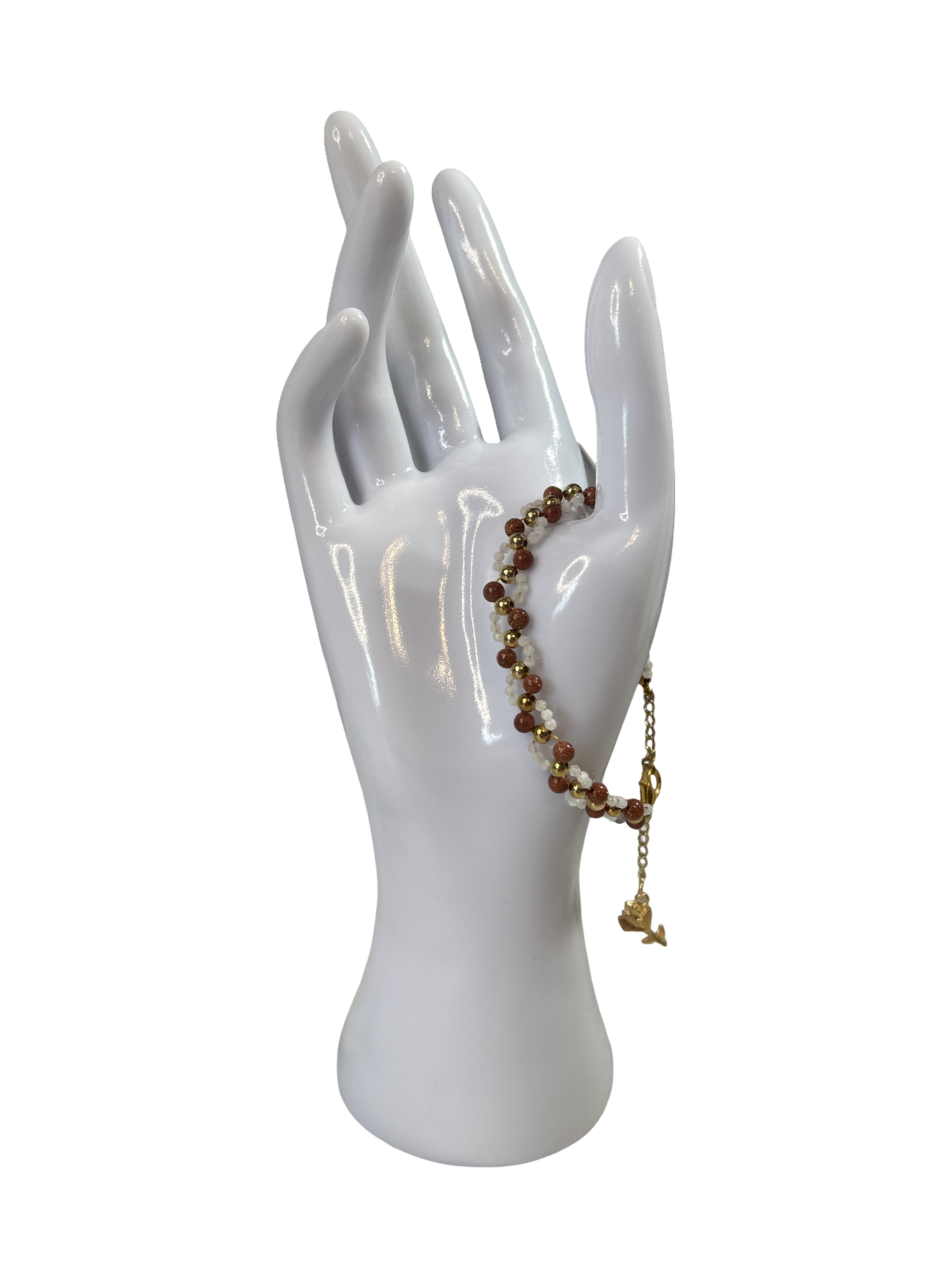 Bracelet tressé jade blanche et pierre de sable d’or