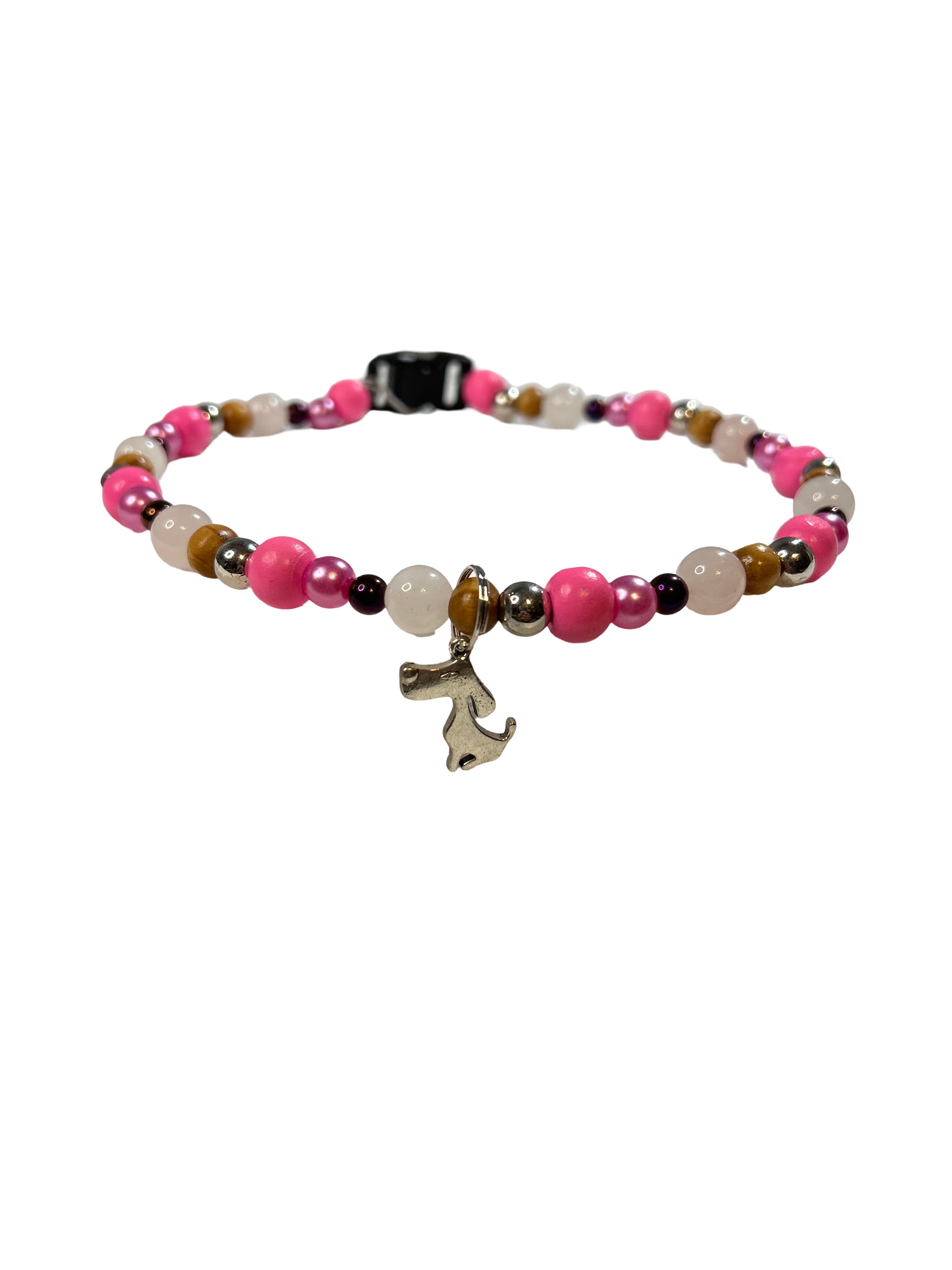Collier chien fil élastique 16 pouces Quartz rose
