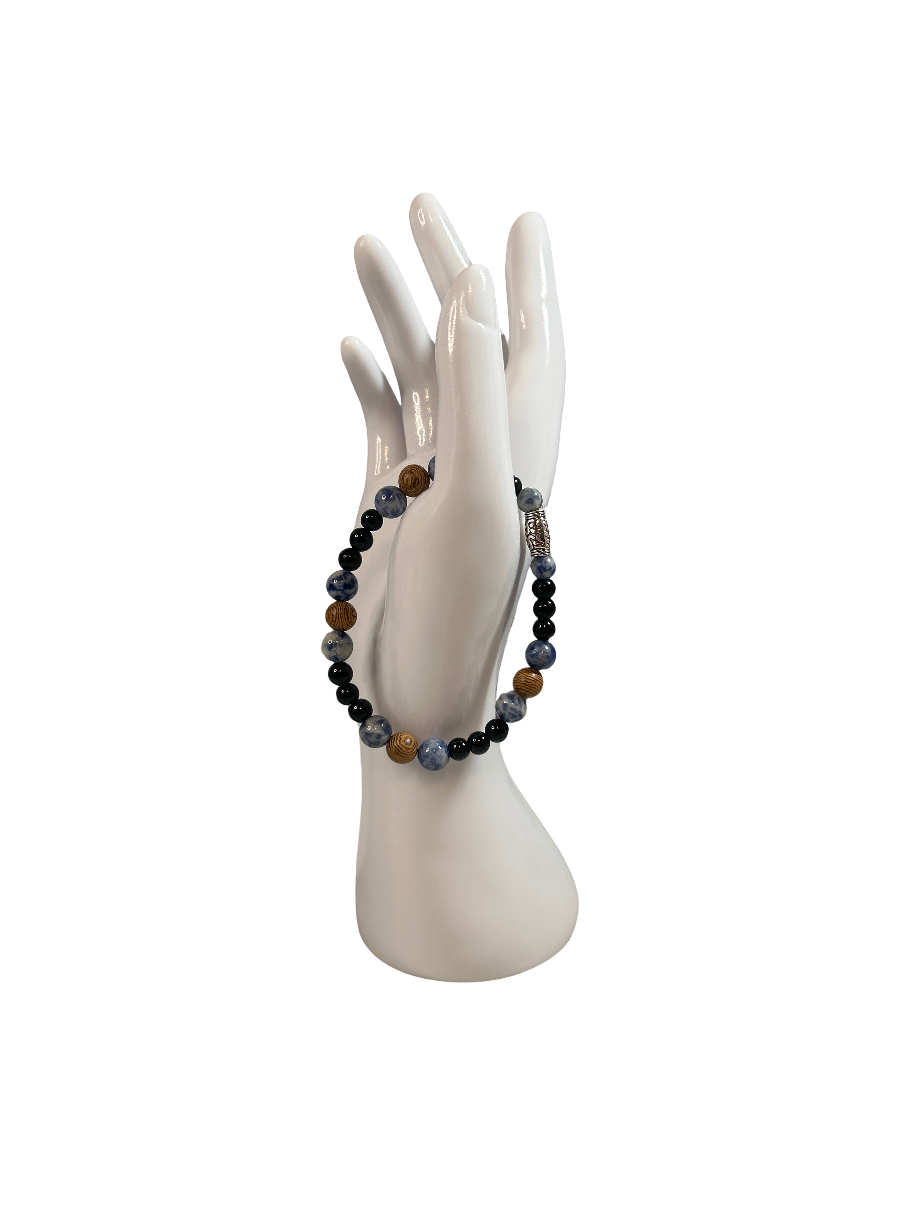 Bracelet homme jaspe pois bleu et obsidienne