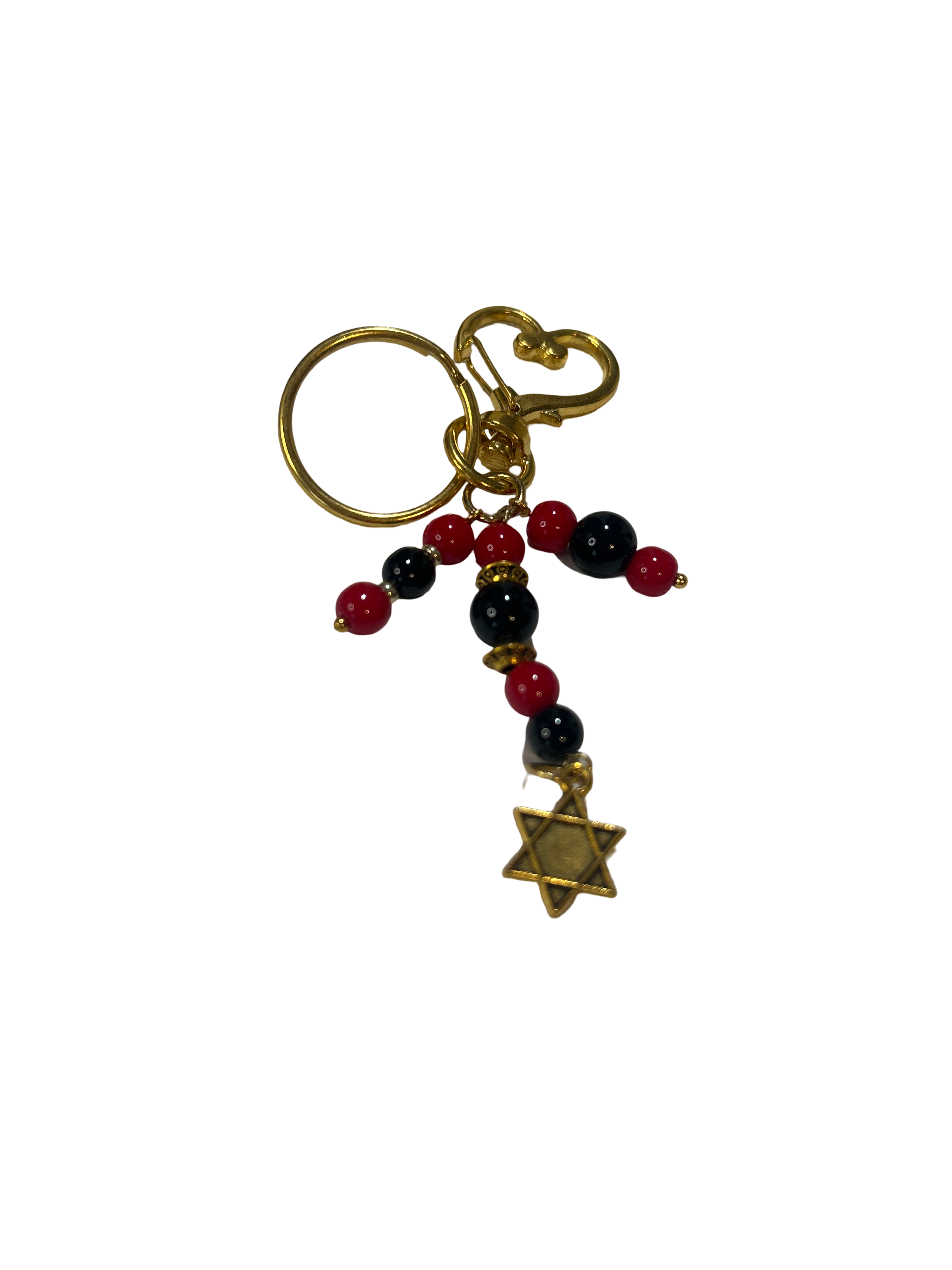 Porte clé obsidienne et corail rouge