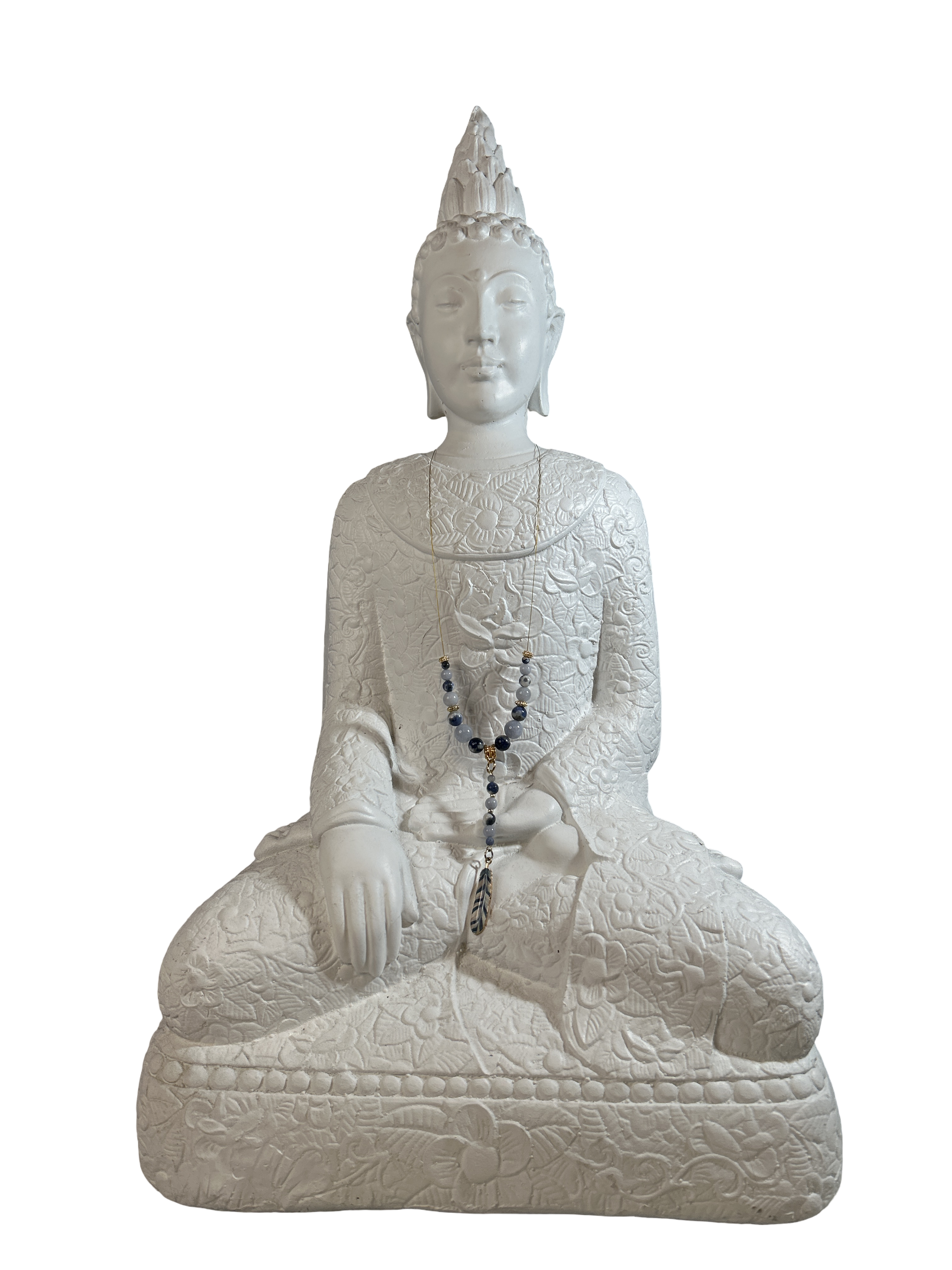 Collier avec fil d’acier inoxydable calcédoine et jaspe à pois bleus